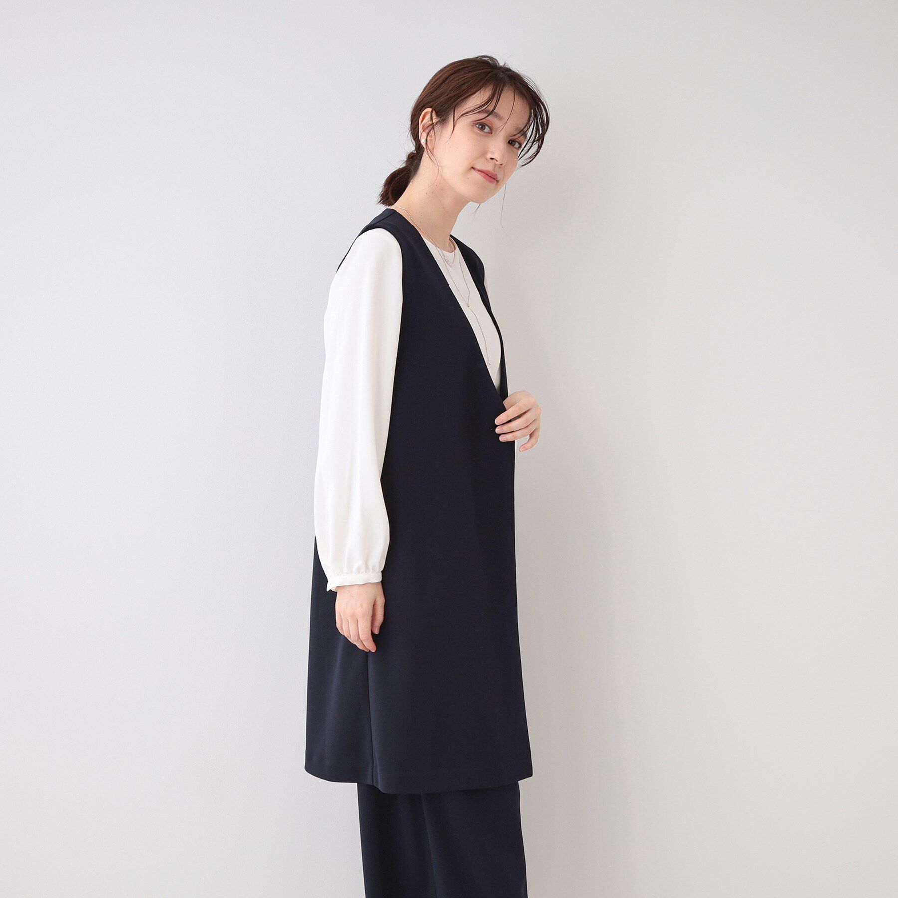 SHOO･LA･RUE「【洗える/S-3L/セットアップ可】セレモニーや通勤にも カットジョーゼット ジレ」|ベスト・ジレ|
