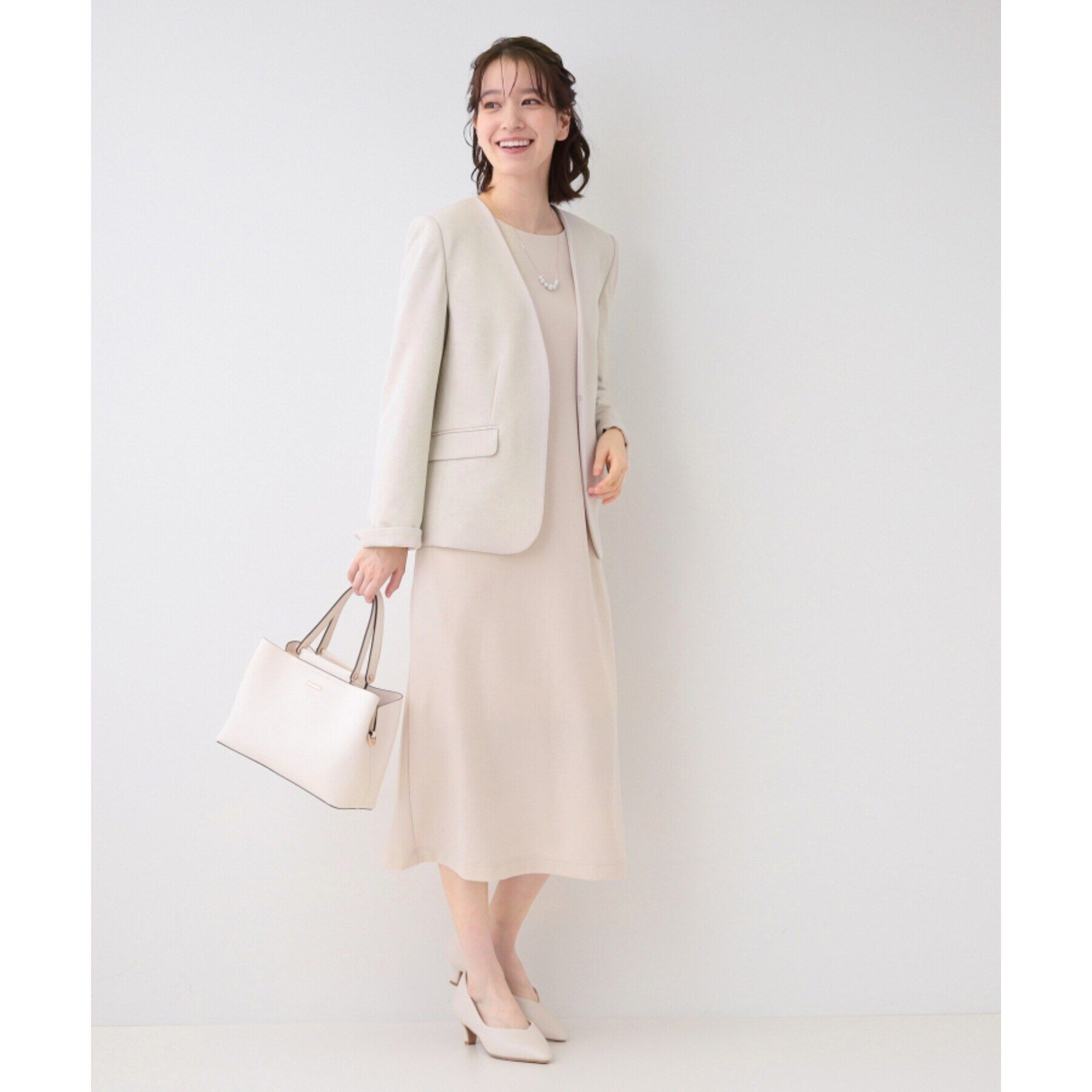 SHOO･LA･RUE「【洗える/S-3L/セットアップ可】セレモニーや通勤に カットジョーゼット Vネックジャケット」|ノーカラージャケット|