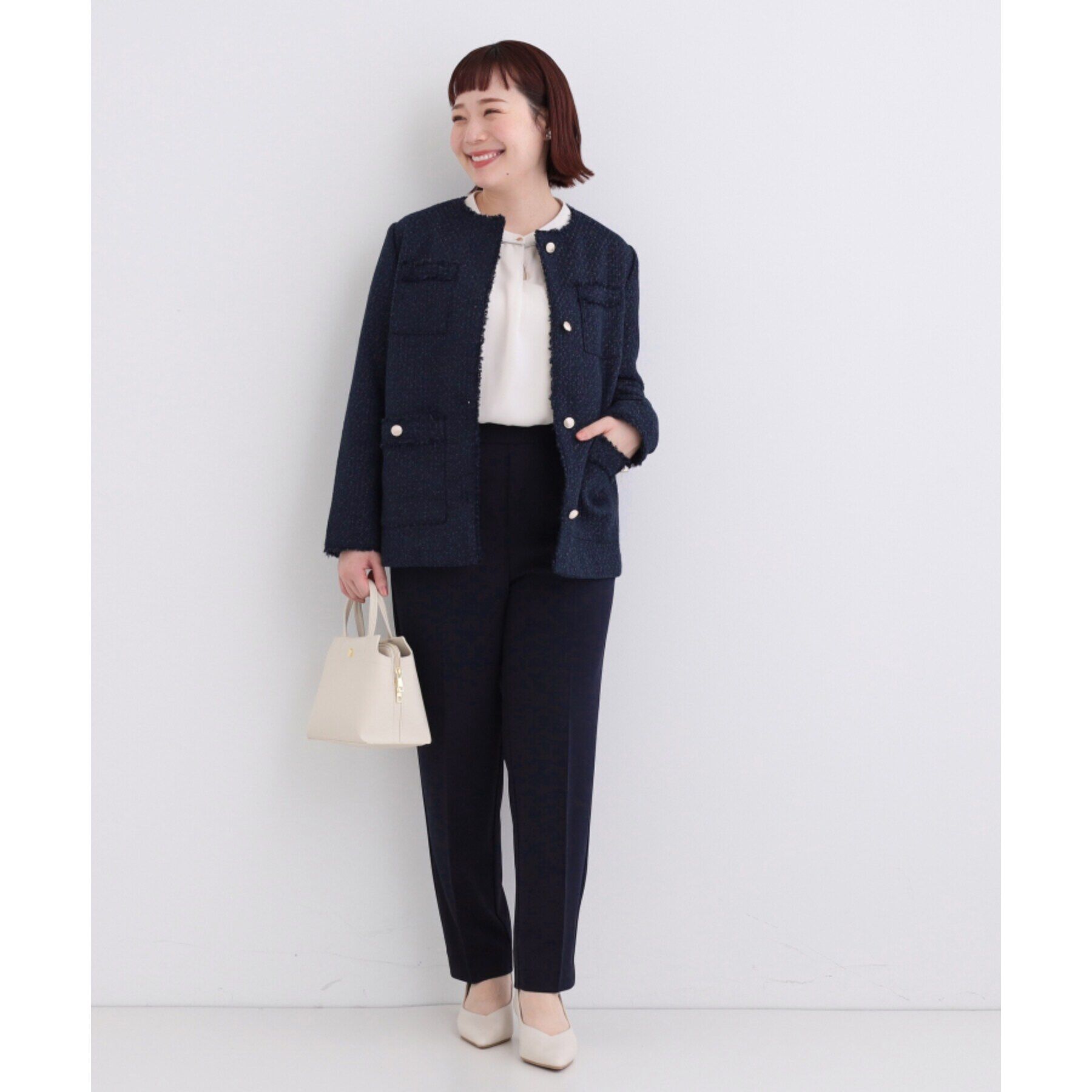 SHOO･LA･RUE「【S-3L/セレモニーからデイリーまで】フリンジツイードジャケット」|ノーカラージャケット|