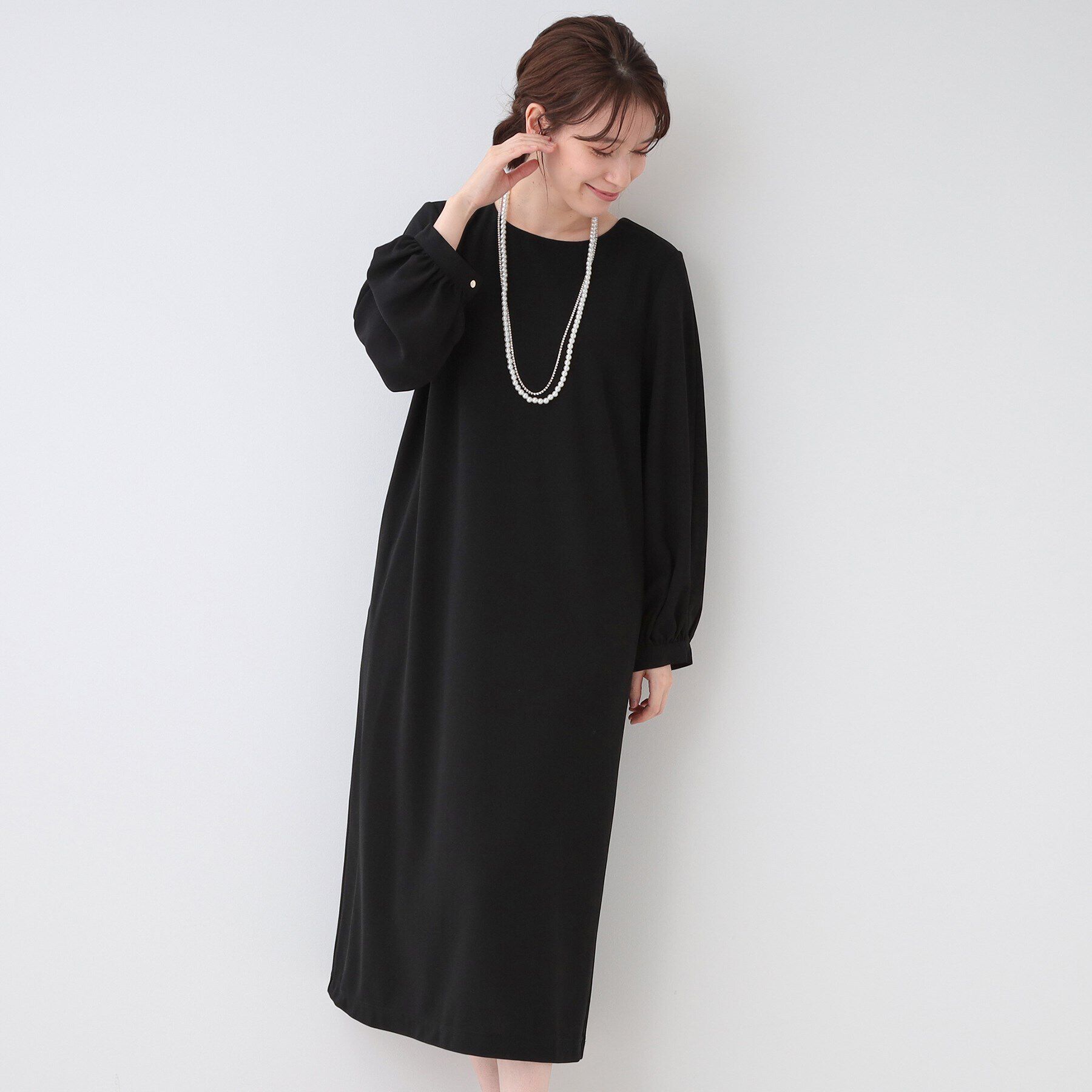 SHOO･LA･RUE「【S-3L/お袖デザイン2WAY】異素材ドッキングワンピース」|ワンピース|ブラック(019)