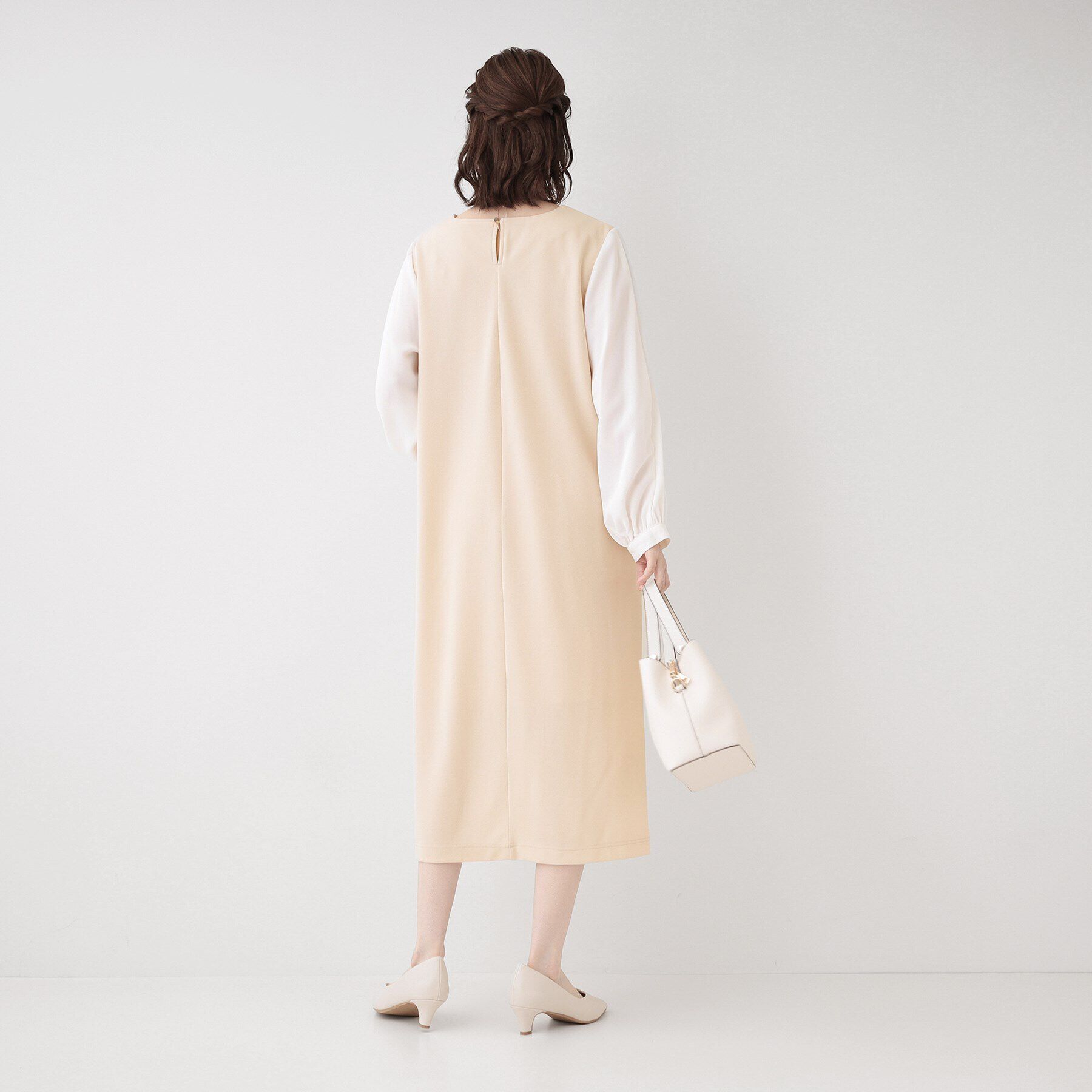 SHOO･LA･RUE「【S-3L/お袖デザイン2WAY】異素材ドッキングワンピース」|ワンピース|