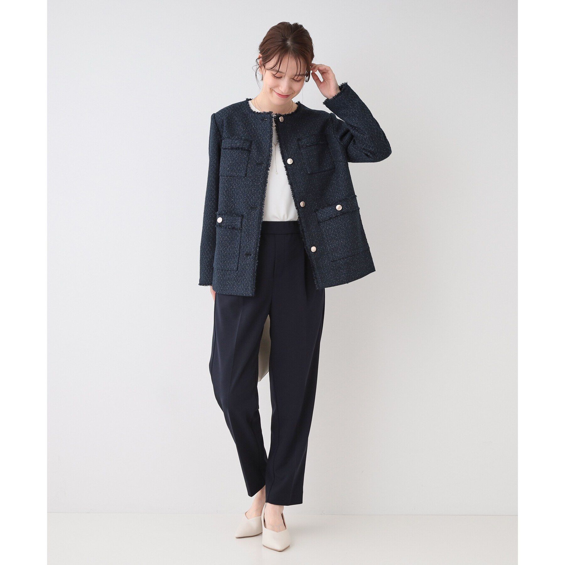 SHOO･LA･RUE「【洗える/S-3L/セットアップ可】セレモニーや通勤に カットジョーゼットテーパードパンツ」|その他|