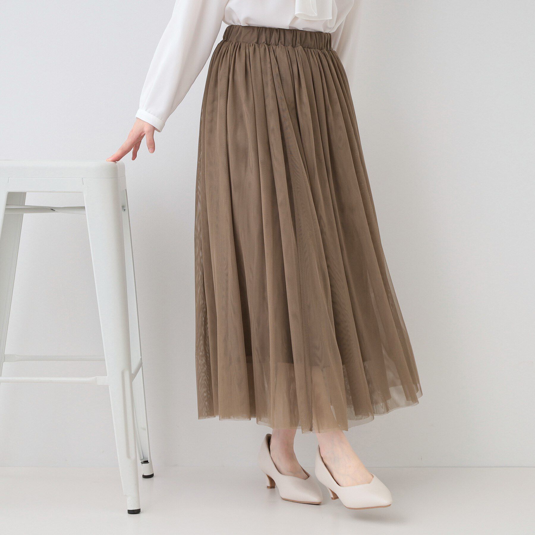 SHOO･LA･RUE「【セレモニーからデイリーまで】女性らしさあふれる チュールスカート」|スカート|モカブラウン(042