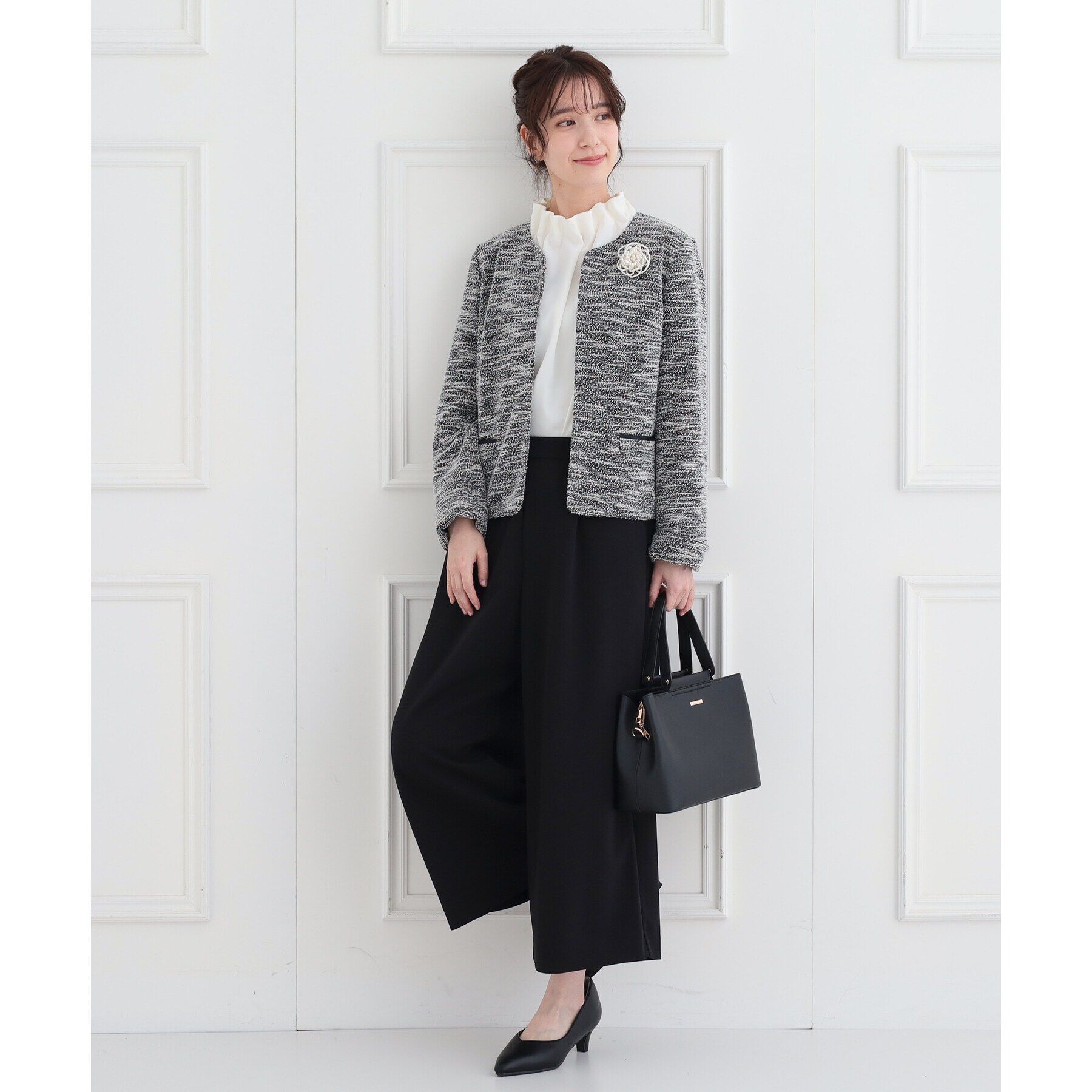 SHOO･LA･RUE「【S-3L/洗える/セレモニー】さらり軽やか フリルスタンドカラーブラウス」|シャツ・ブラウス|