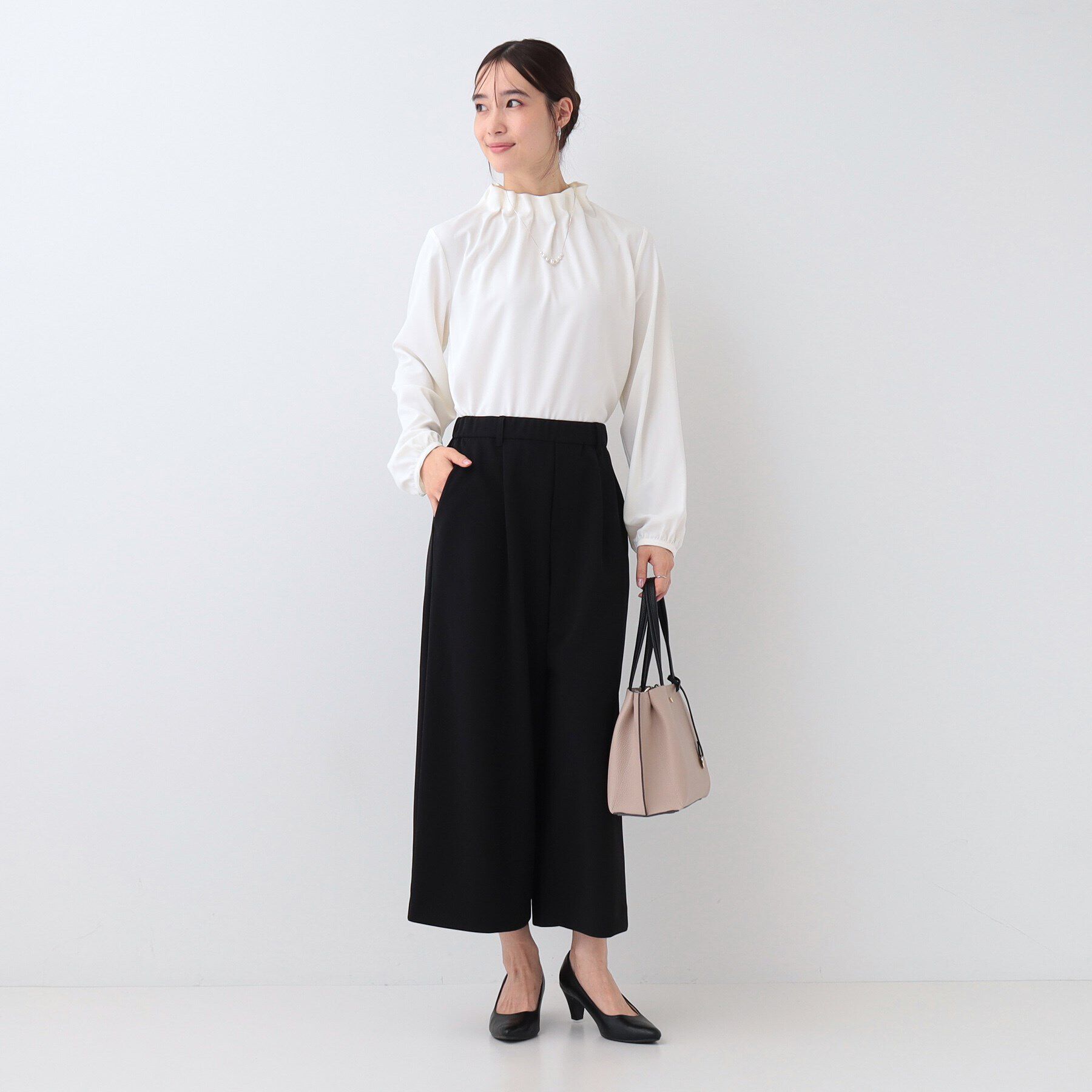 SHOO･LA･RUE「【S-3L/洗える/セレモニー】さらり軽やか フリルスタンドカラーブラウス」|シャツ・ブラウス|