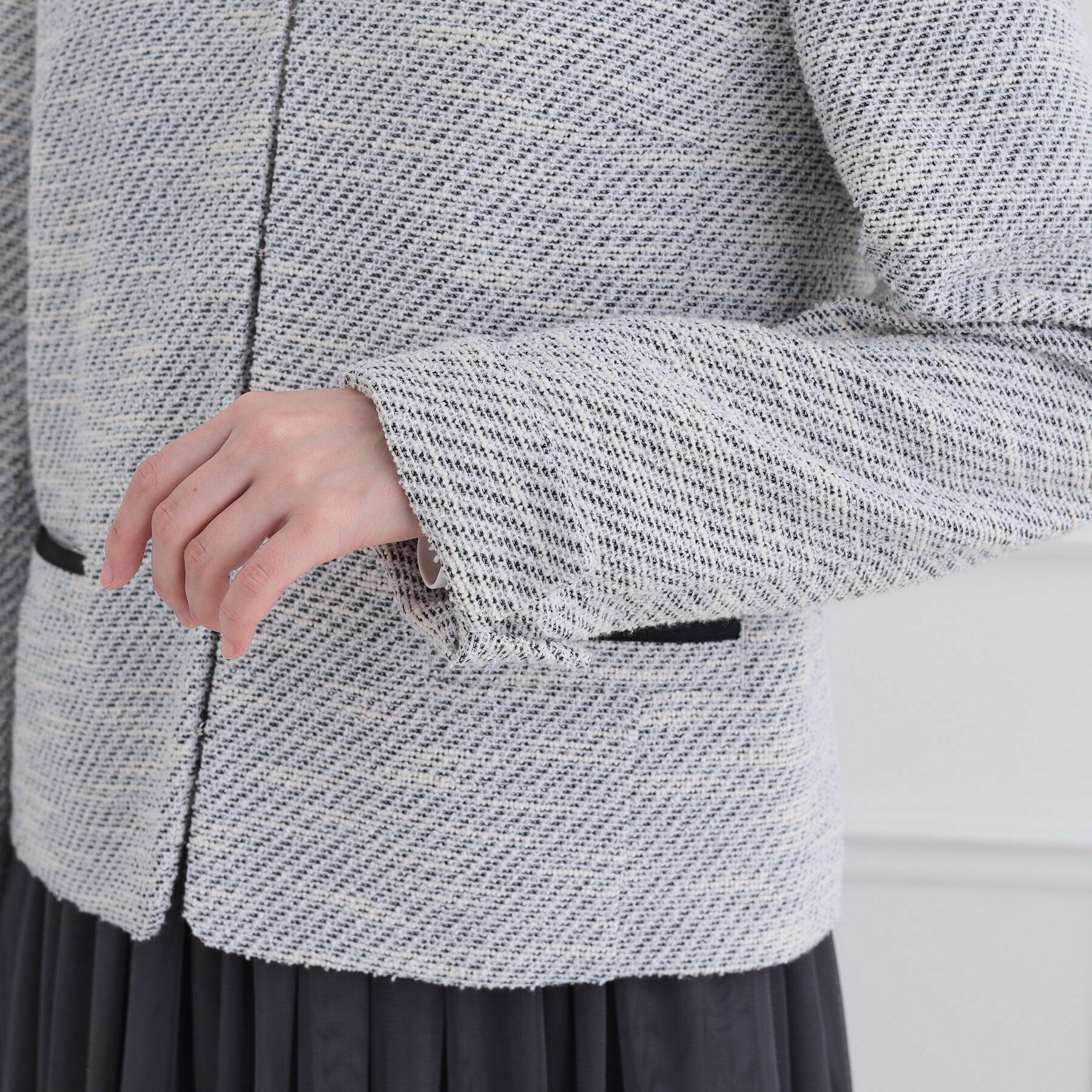 SHOO･LA･RUE「【S-3L】セレモニーからデイリーにも 軽くて柔らかくて着心地の良い カットツイードジャケット」|ノーカラージャケット|