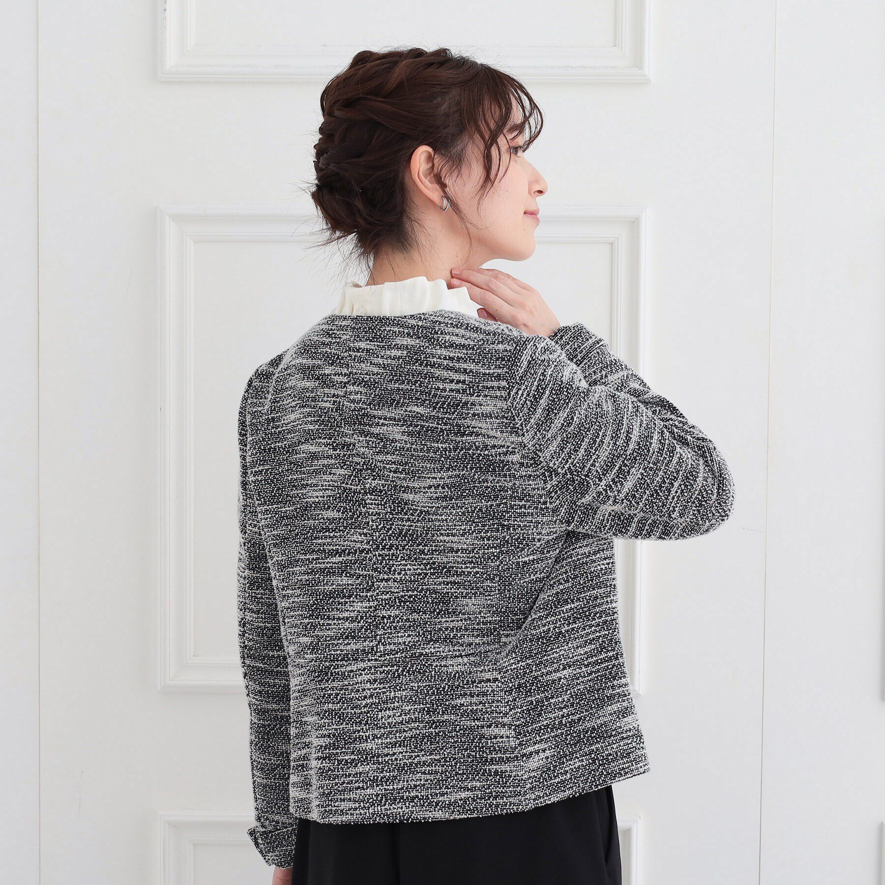 SHOO･LA･RUE「【S-3L】セレモニーからデイリーにも 軽くて柔らかくて着心地の良い カットツイードジャケット」|ノーカラージャケット|