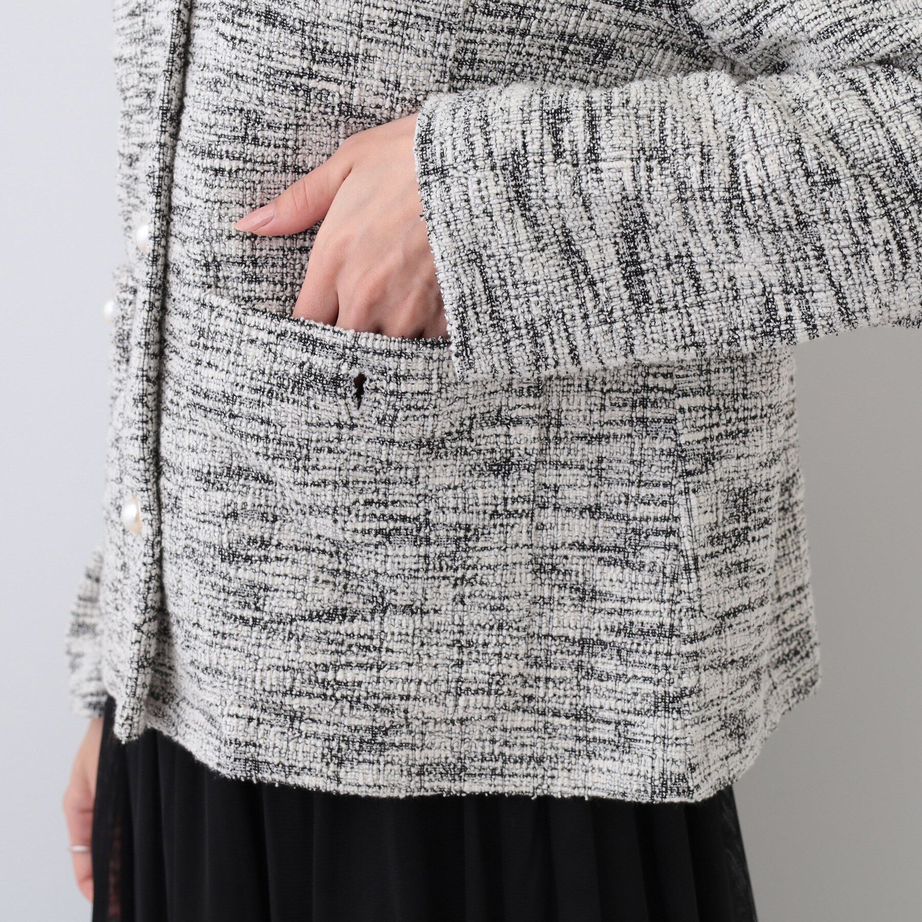 SHOO･LA･RUE「カットツイードジャケット」|ノーカラージャケット|