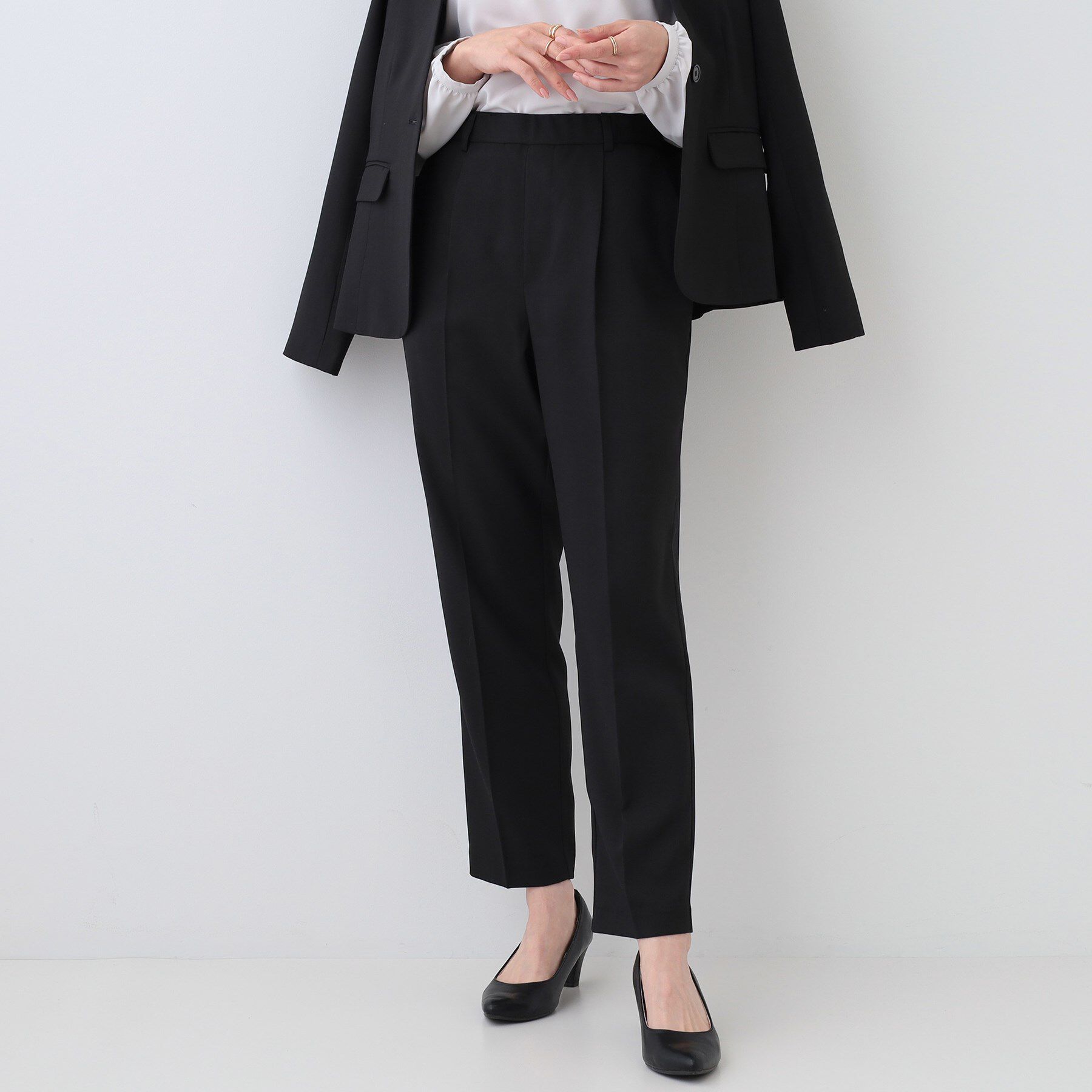 SHOO･LA･RUE「【洗える/S-LL/セットアップ可/通勤/セレモニー】洗濯後しわになりにくい テーパードパンツ」|その他|ブラック(019)