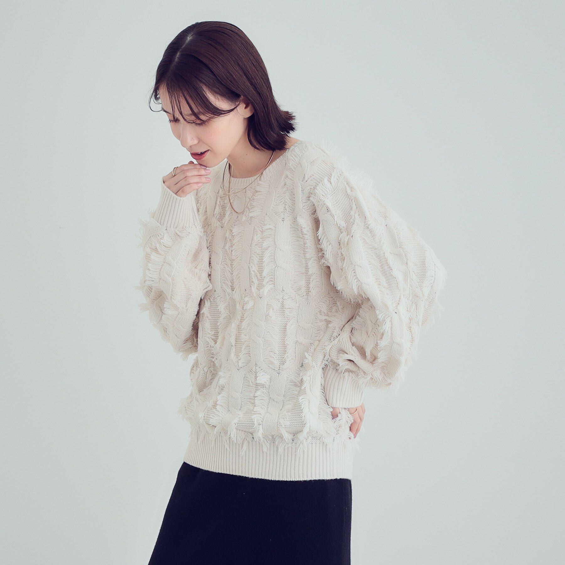 SHOO･LA･RUE「【S-LL】一枚で主役級。フリンジが目を惹くゆるニット」|ニット・セーター|