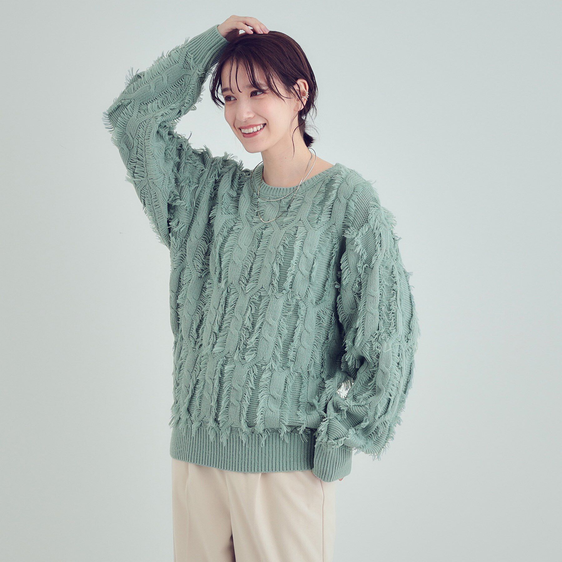 SHOO･LA･RUE「【S-LL】一枚で主役級。フリンジが目を惹くゆるニット」|ニット・セーター|