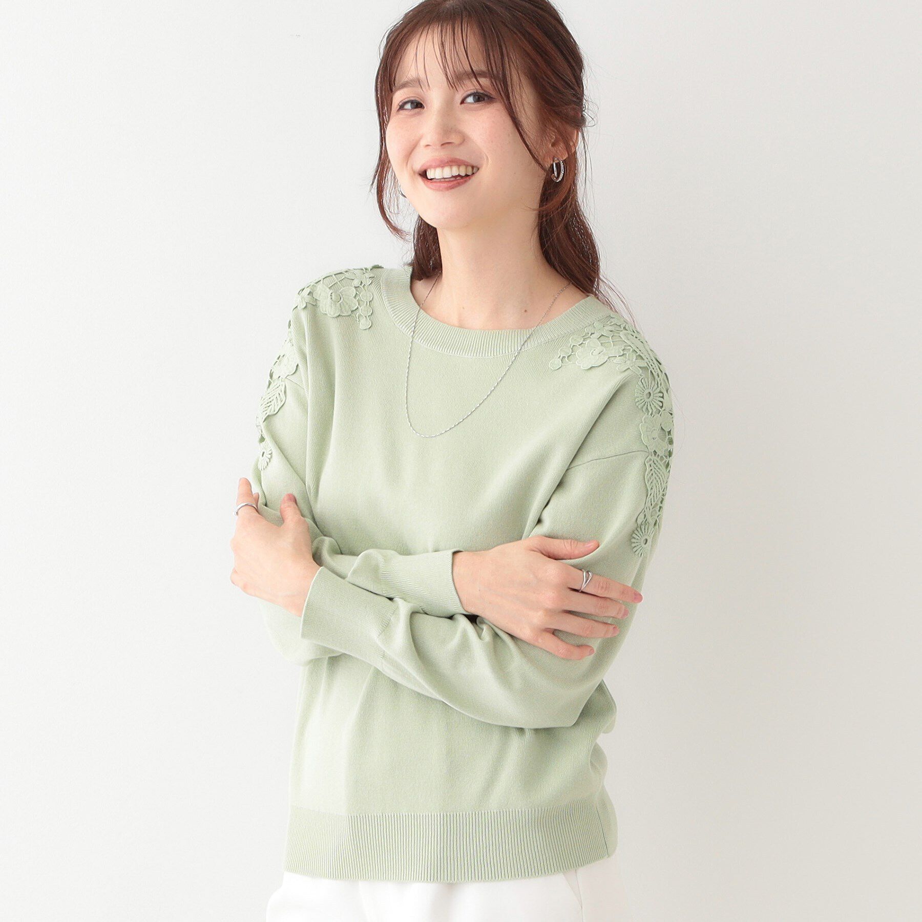 SHOO･LA･RUE「肩レースが差をつける デザインニット」|ニット・セーター|ミントグリーン(02