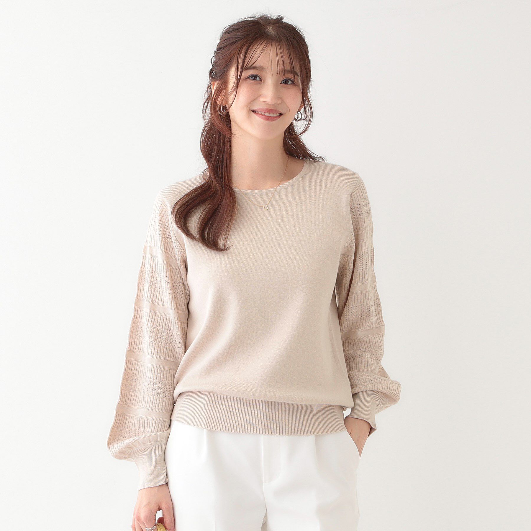 SHOO･LA･RUE「【S-LL】大人の上品コーデに お袖編み地切替 デザインニット」|ニット・セーター|