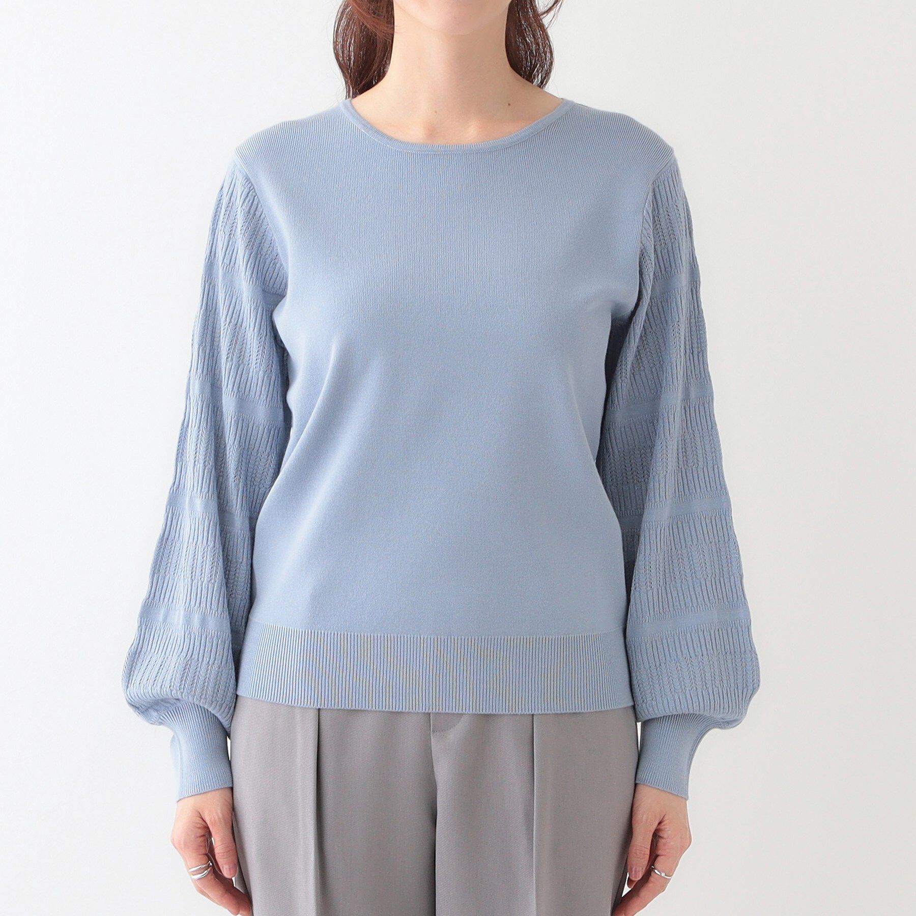 SHOO･LA･RUE「【S-LL】大人の上品コーデに お袖編み地切替 デザインニット」|ニット・セーター|