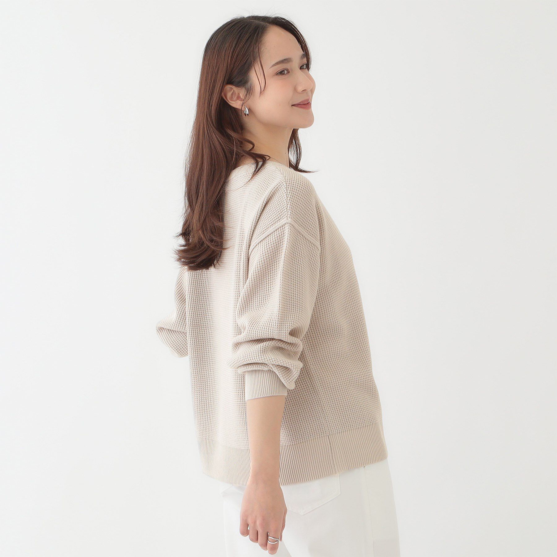 SHOO･LA･RUE「【洗える/S-LL】ワッフル編みが魅力な ドロップショルダーニット」|ニット・セーター|