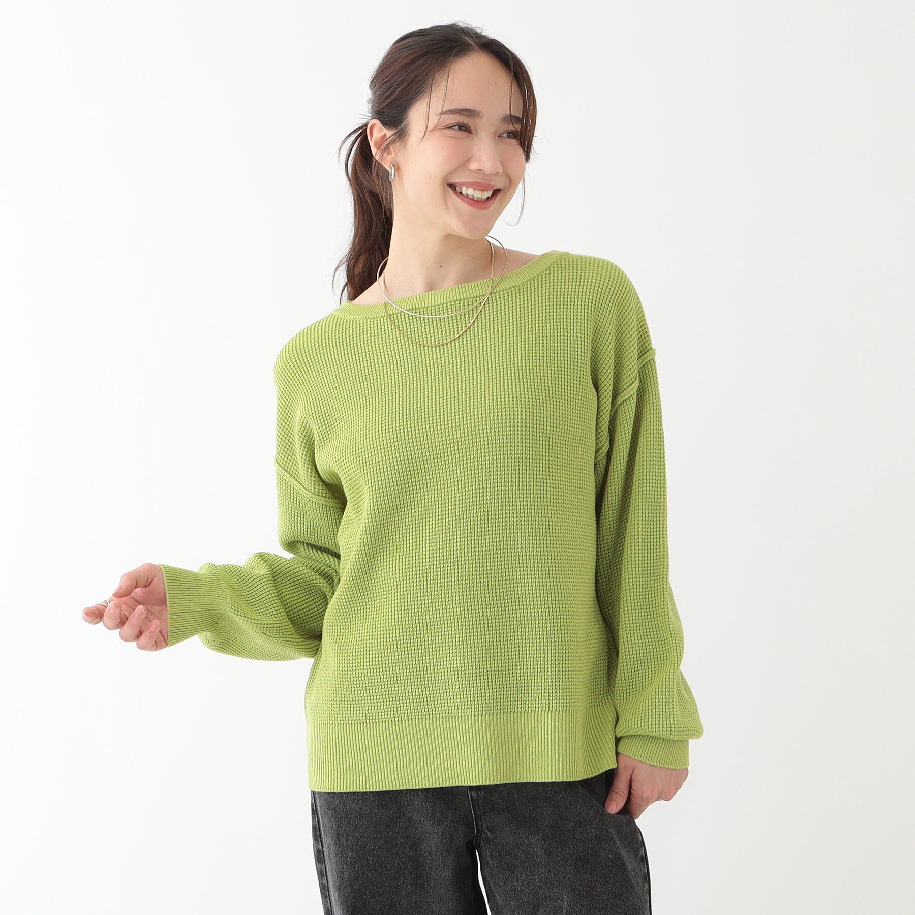 SHOO･LA･RUE「【洗える/S-LL】ワッフル編みが魅力な ドロップショルダーニット」|ニット・セーター|