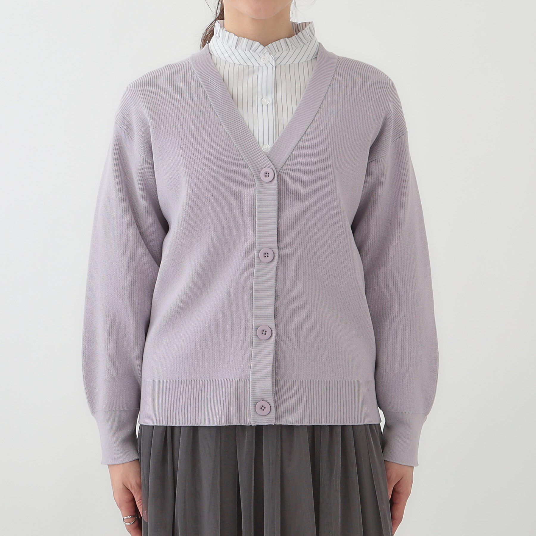 SHOO･LA･RUE「【洗える/S-LL】ドライタッチが心地よい 畦編みVネックカーディガン」|カーディガン|