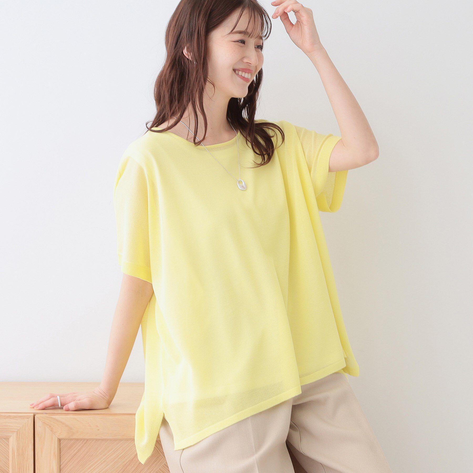 SHOO･LA･RUE「【2点セット】インせず着られるシアーニット＋タンクトップ」|その他|イエロー(031)