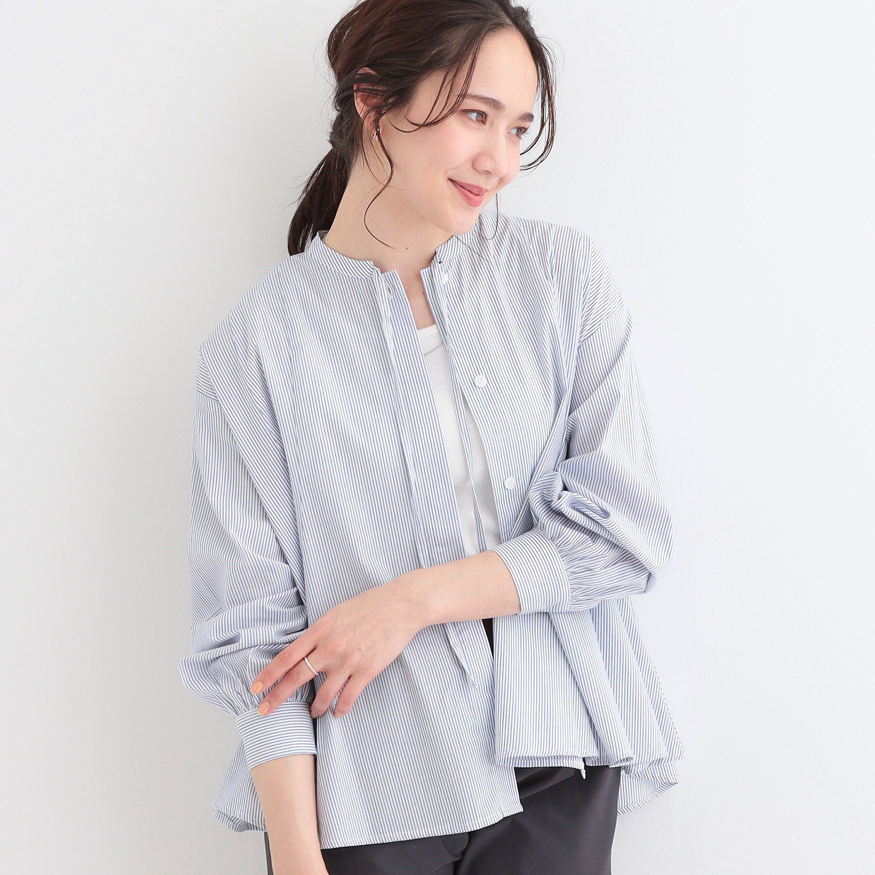 SHOO･LA･RUE「【洗える/体型カバー】フレアリボンブラウス」|シャツ・ブラウス|ブルー(393)