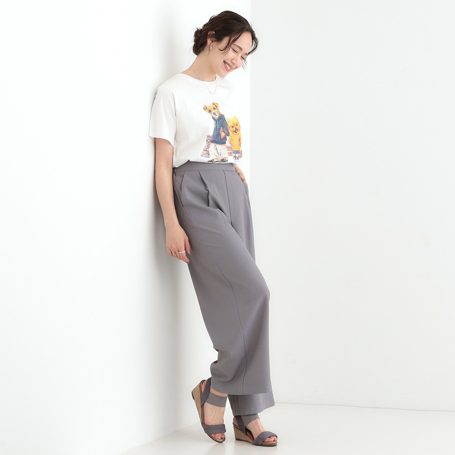 SHOO･LA･RUE「【洗える/S-LL】選べる4柄 プリントアソート ベーシックTシャツ」|Tシャツ・カットソー|