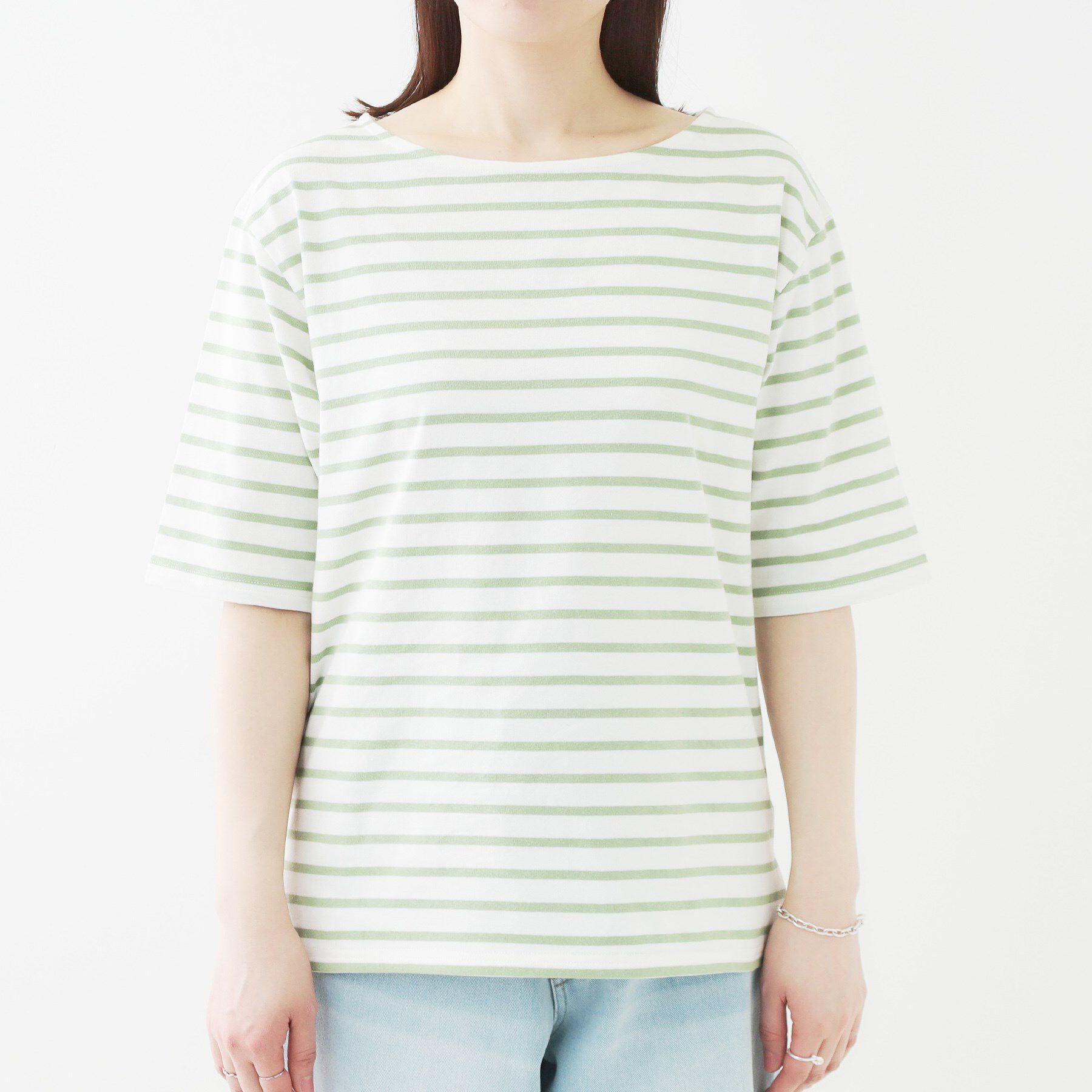 SHOO･LA･RUE「【洗える/S-LL/綿100％】5分袖ボートネックトップス」|Tシャツ・カットソー|