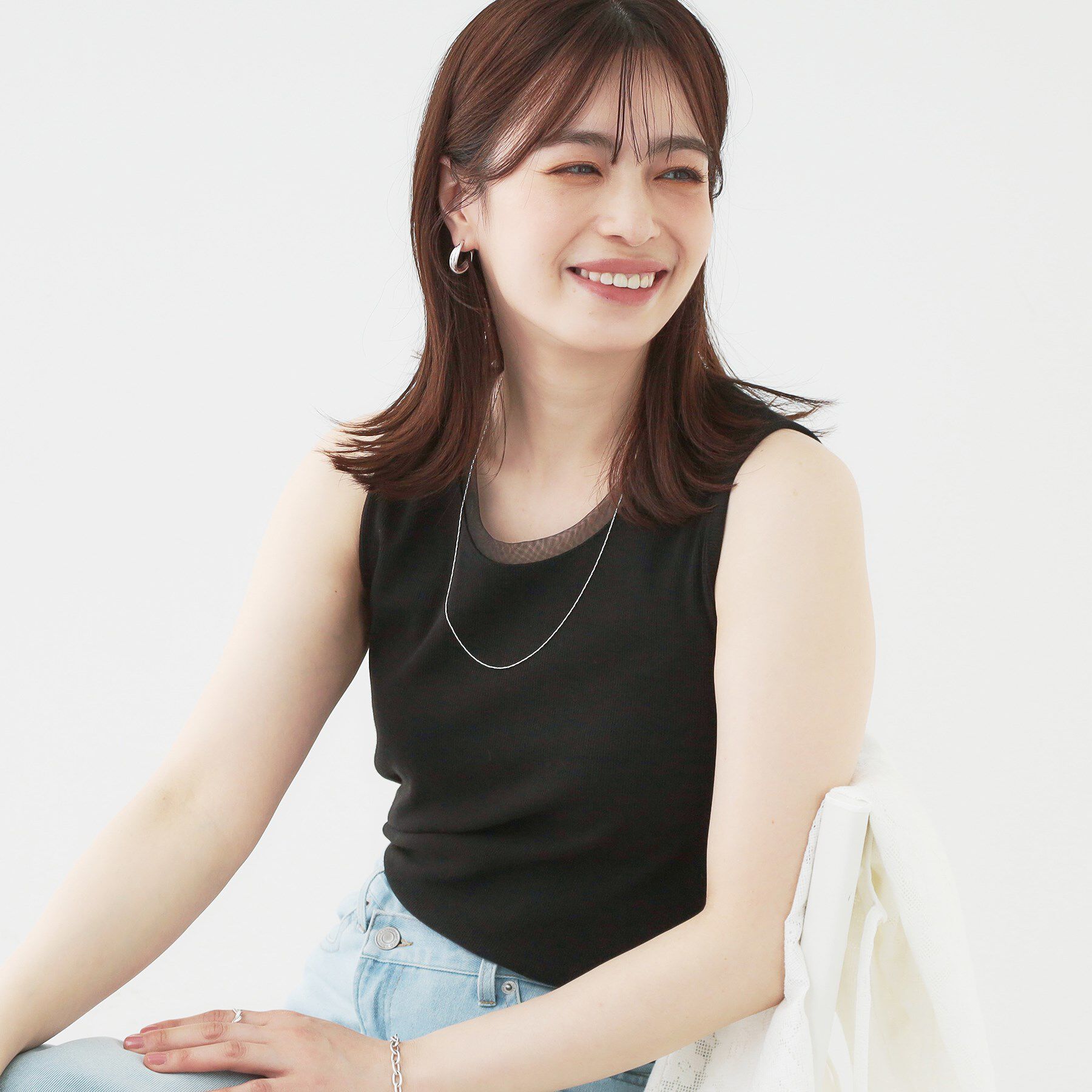 SHOO･LA･RUE「【洗える/S-LL】シアーネックがこなれ見え リブタンクトップ」|Tシャツ・カットソー|ブラック(019)