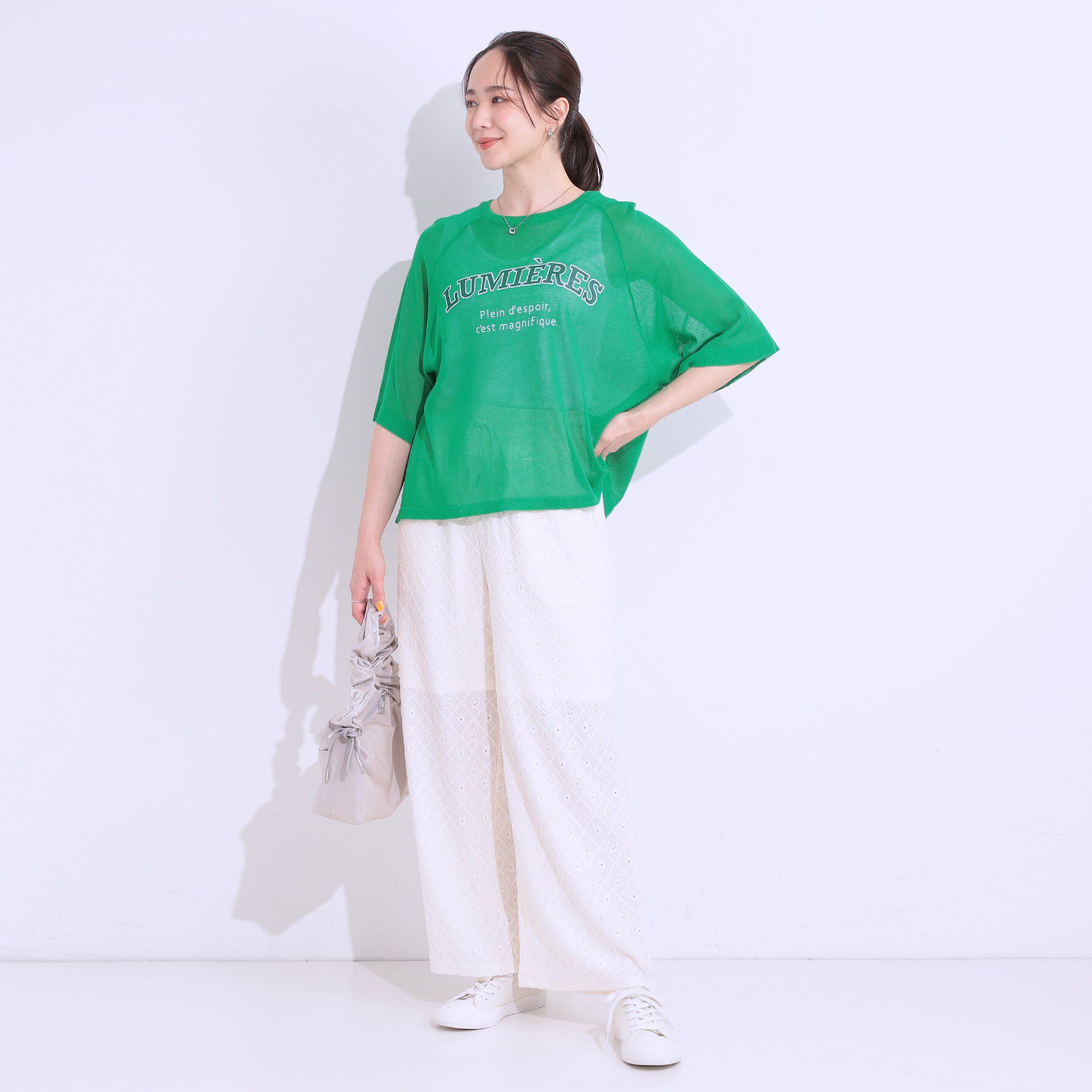 SHOO･LA･RUE「【S-LL】シアー感がこなれ見え お袖ゆったりロゴニット」|ニット・セーター|