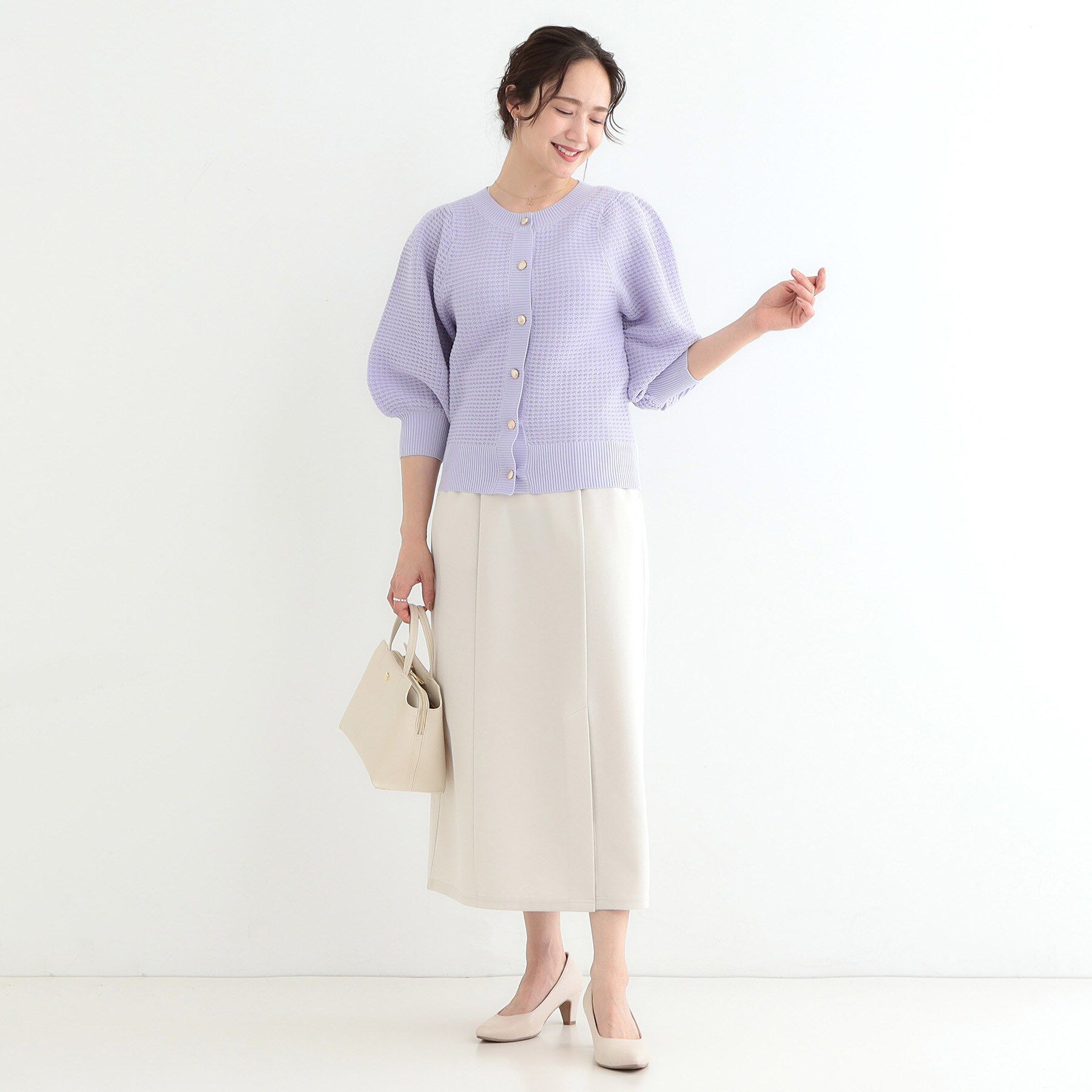 SHOO･LA･RUE「【S-LL】大人フェミニンな着こなしに 透かし編みニットカーディガン」|カーディガン|