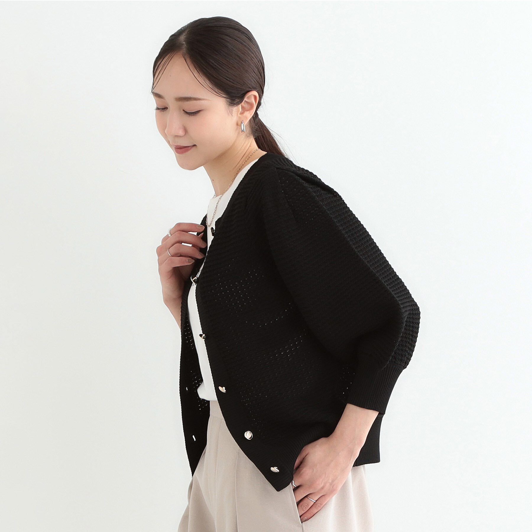 SHOO･LA･RUE「【S-LL】大人フェミニンな着こなしに 透かし編みニットカーディガン」|カーディガン|