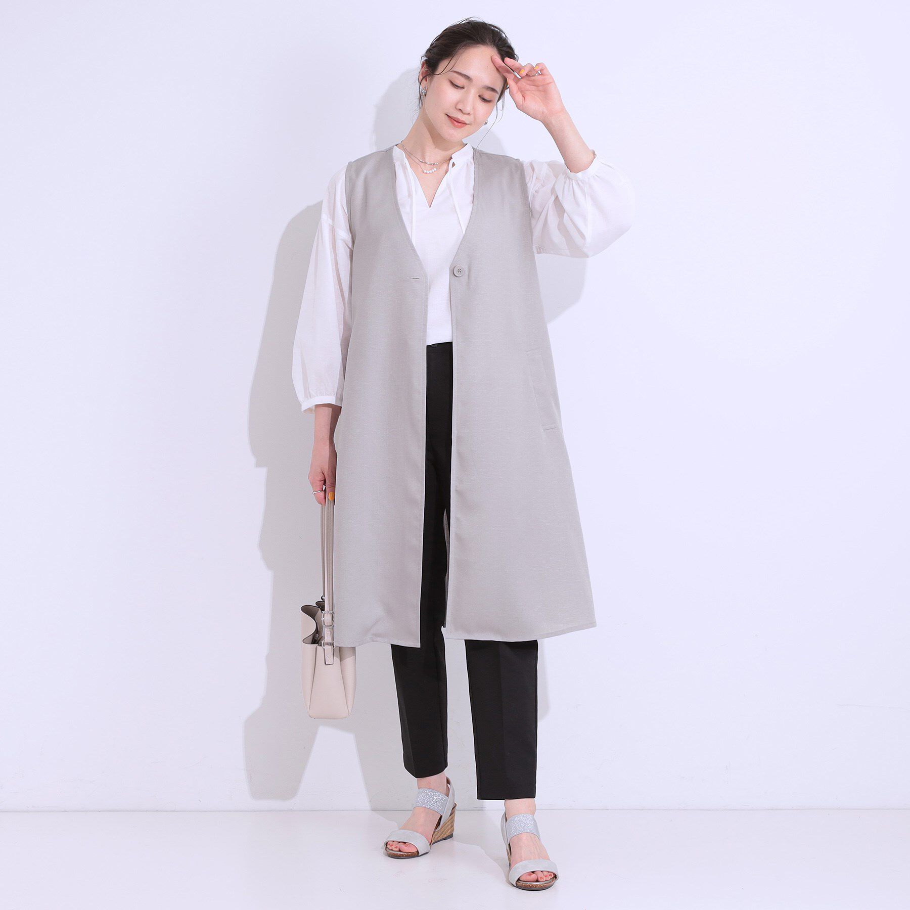 SHOO･LA･RUE「【S-LL/体型カバー】後ろ姿もきれい見え バックプリーツジレ」|ベスト・ジレ|