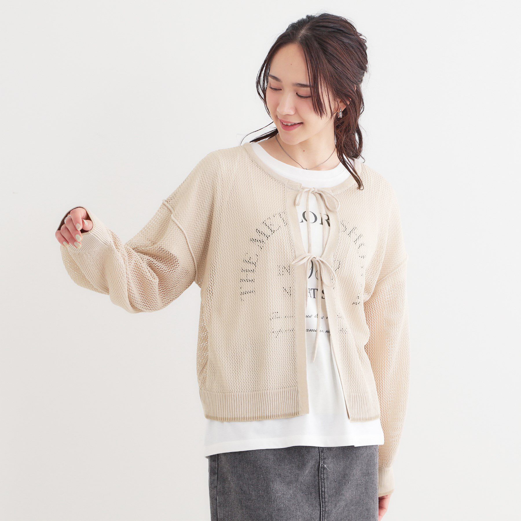 SHOO･LA･RUE「【S-LL/2点セット】前後2WAYで着られるメッシュニット＋ロゴTシャツ」|その他|