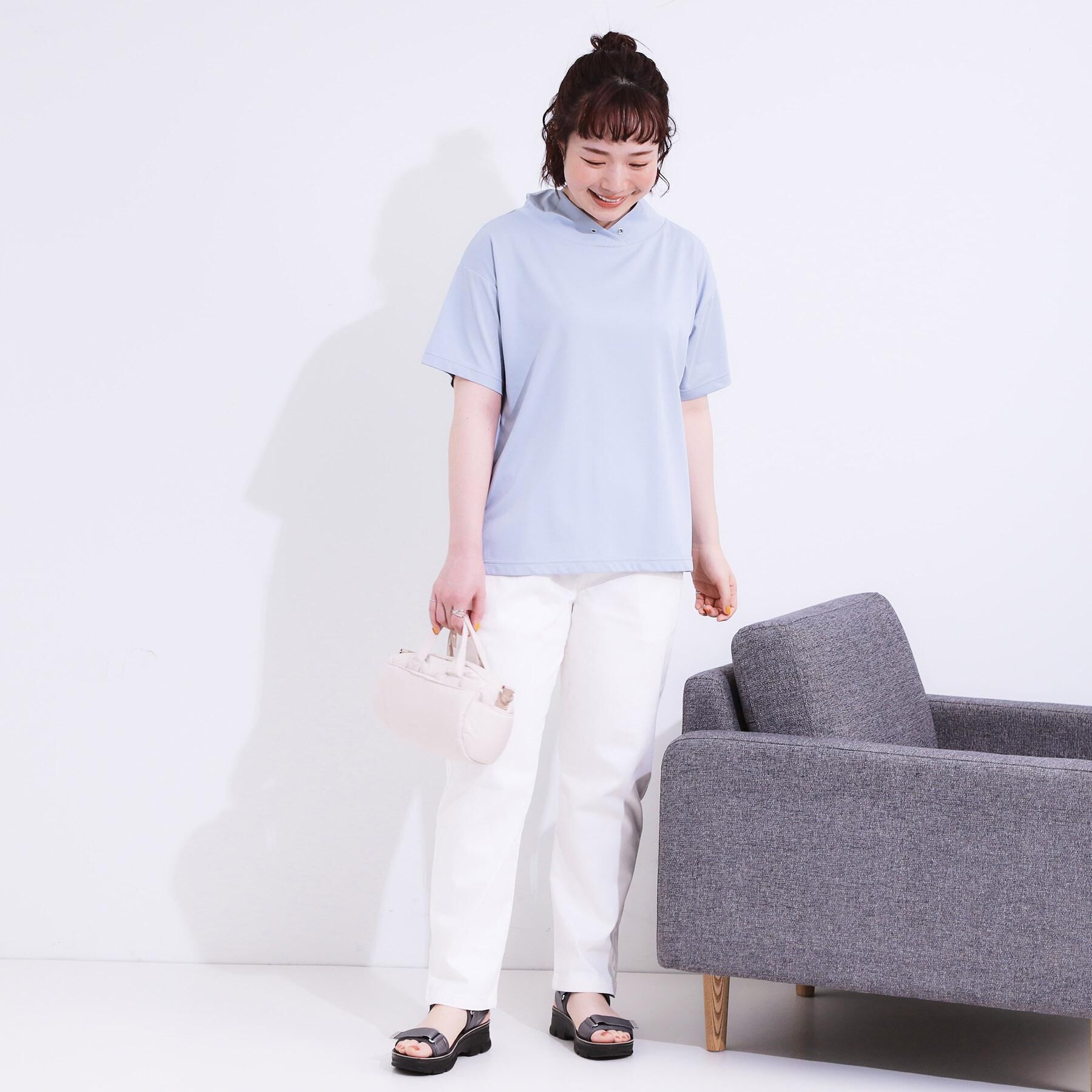 SHOO･LA･RUE「【高レビュー/ひんやり/UV】アウトスタイルもサマになる さらさら抜け襟Tシャツ」|Tシャツ・カットソー|