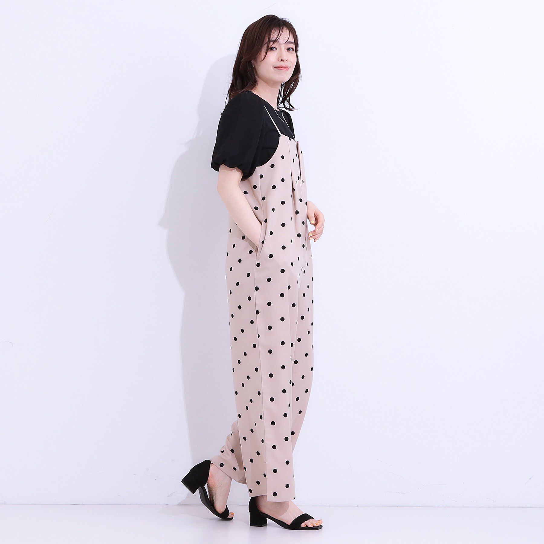 SHOO･LA･RUE「【S-LL】着丈が調節できる 大人の麻調サロペット」|オールインワン|