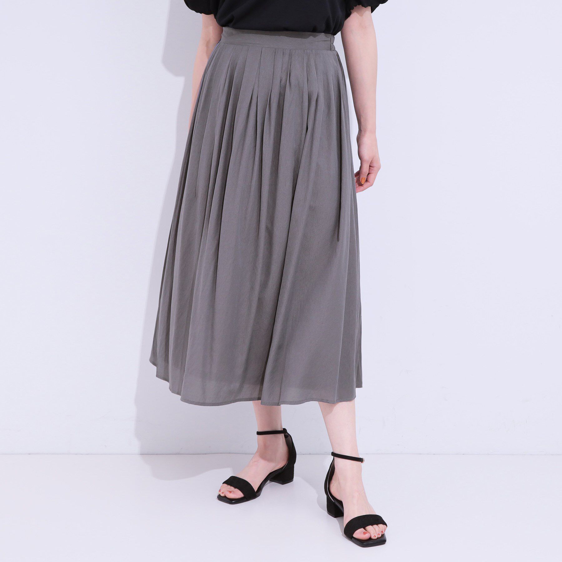 SHOO･LA･RUE「【S-LL/セットアップ可/ひんやり】ふんわりさらっと タックフレアスカート」|スカート|