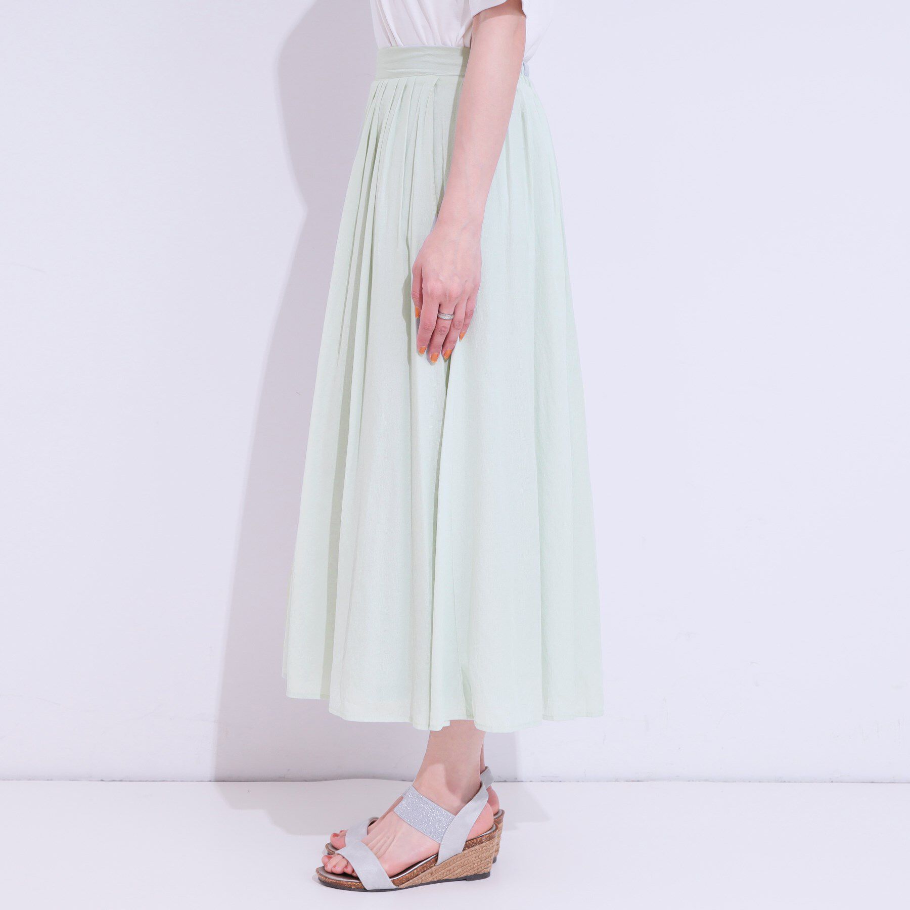 SHOO･LA･RUE「【S-LL/セットアップ可/ひんやり】ふんわりさらっと タックフレアスカート」|スカート|