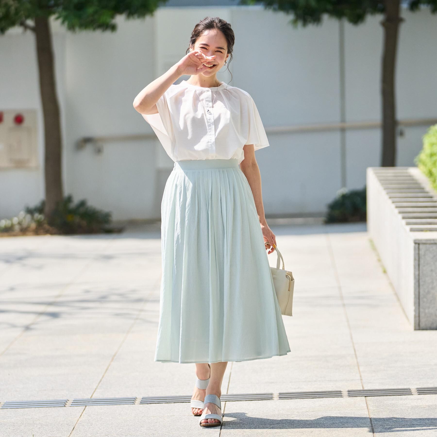 SHOO･LA･RUE「【S-LL/セットアップ可/ひんやり】ふんわりさらっと タックフレアスカート」|スカート|
