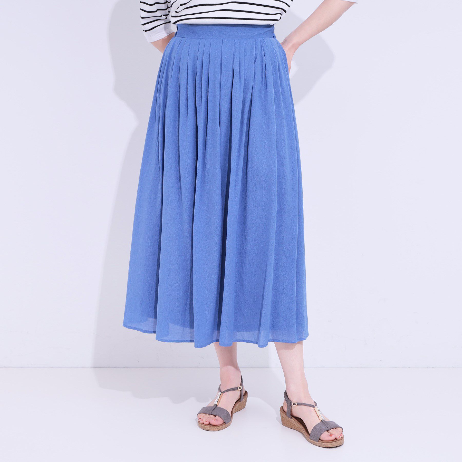 SHOO･LA･RUE「【S-LL/セットアップ可/ひんやり】ふんわりさらっと タックフレアスカート」|スカート|