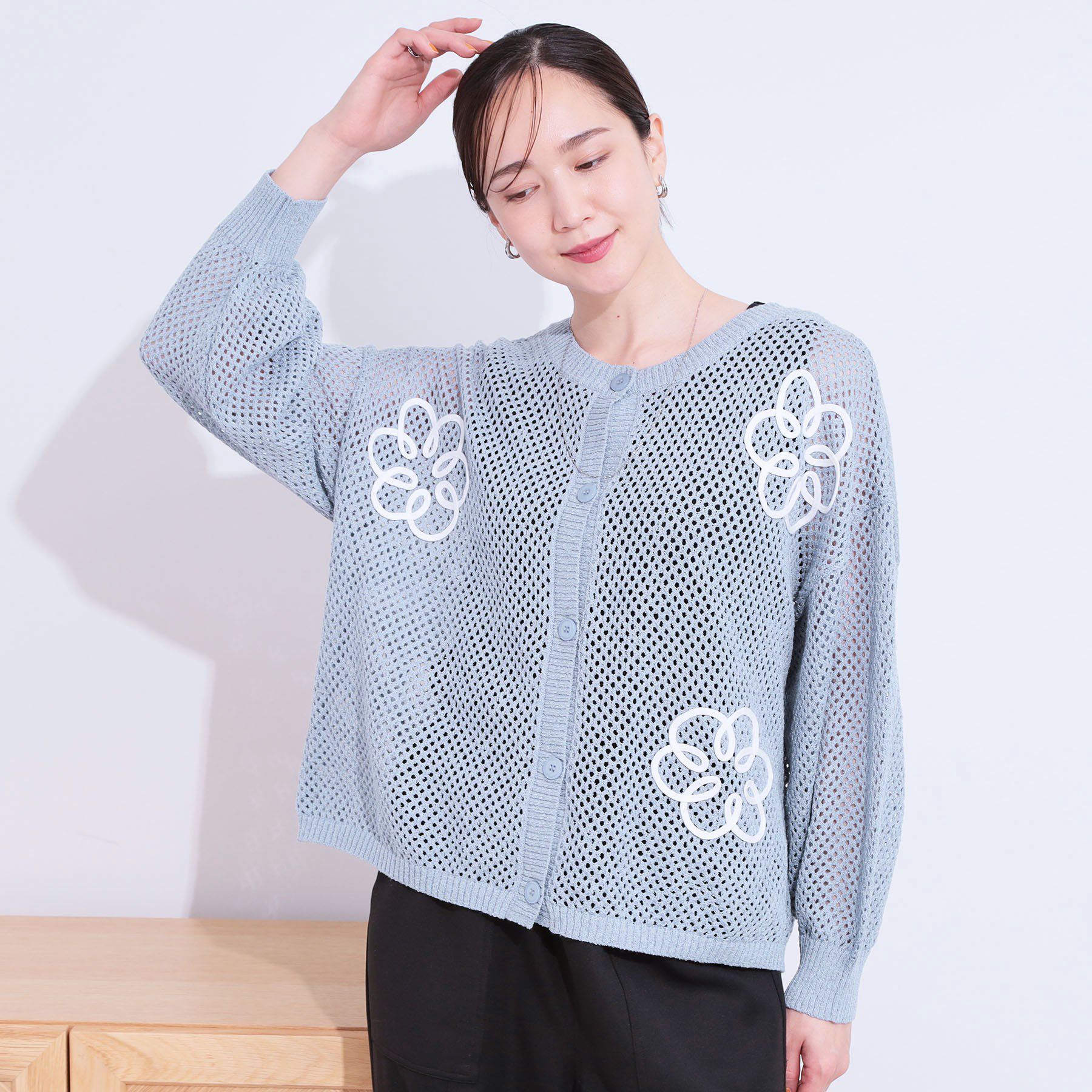 SHOO･LA･RUE「柄コード刺繍アソート メッシュ2WAYカーデ」|カーディガン|