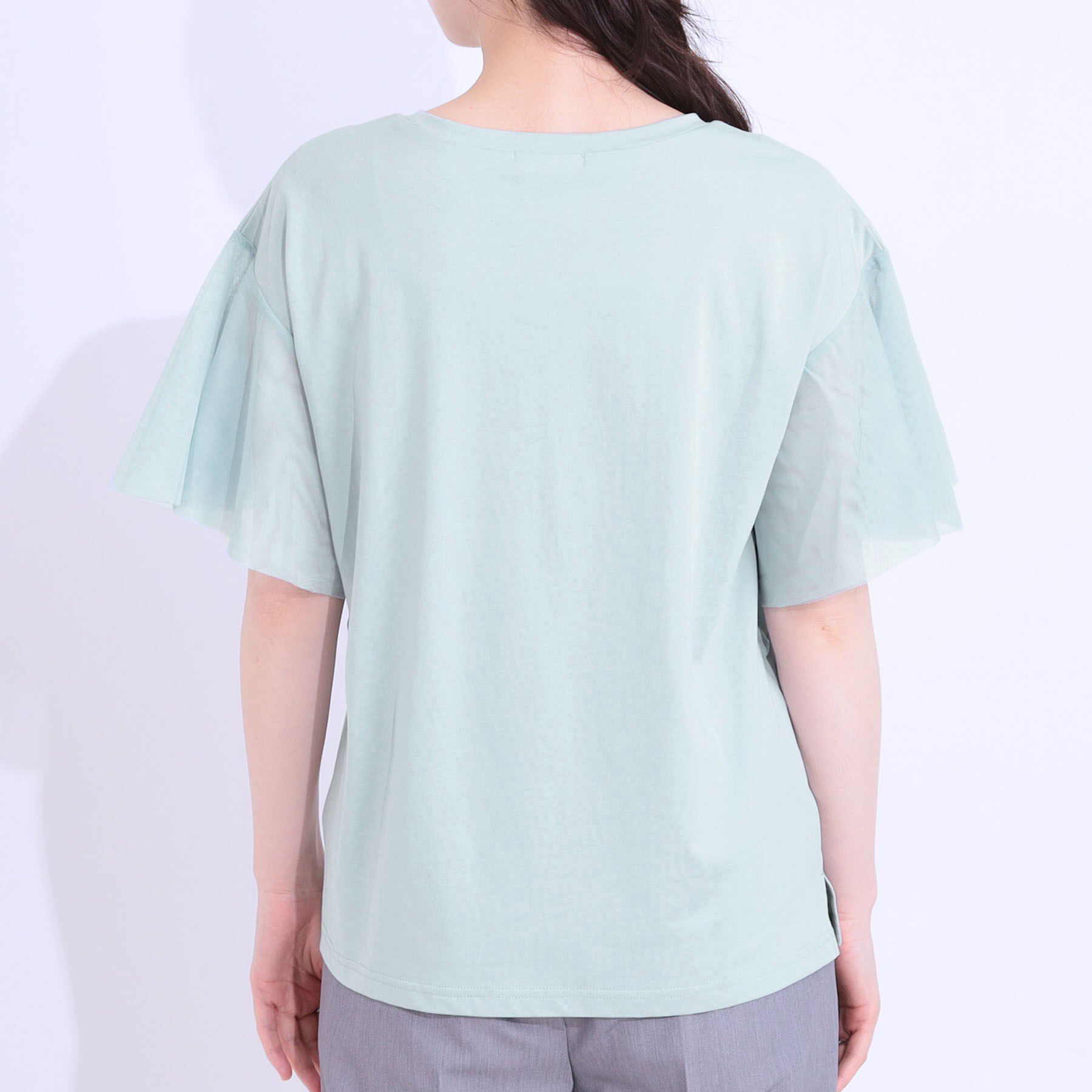 SHOO･LA･RUE「【S-LL/ひんやり】大人フェミニンに お袖チュール フリルトップス」|Tシャツ・カットソー|