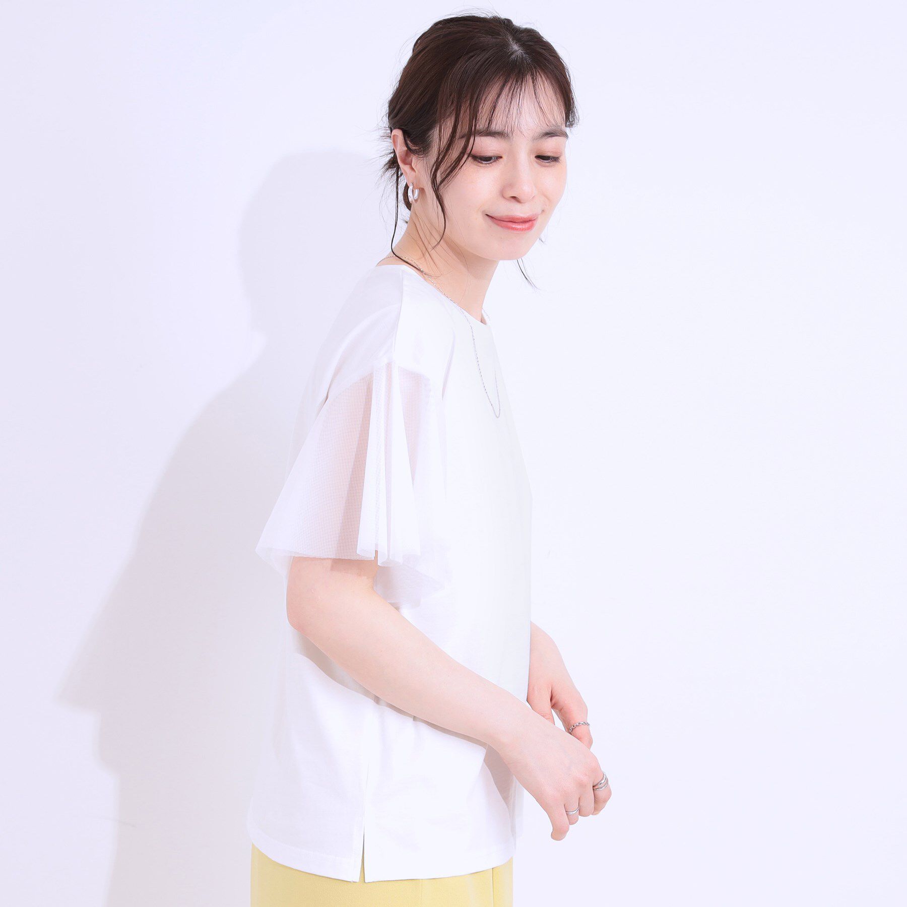 SHOO･LA･RUE「【S-LL/ひんやり】大人フェミニンに お袖チュール フリルトップス」|Tシャツ・カットソー|