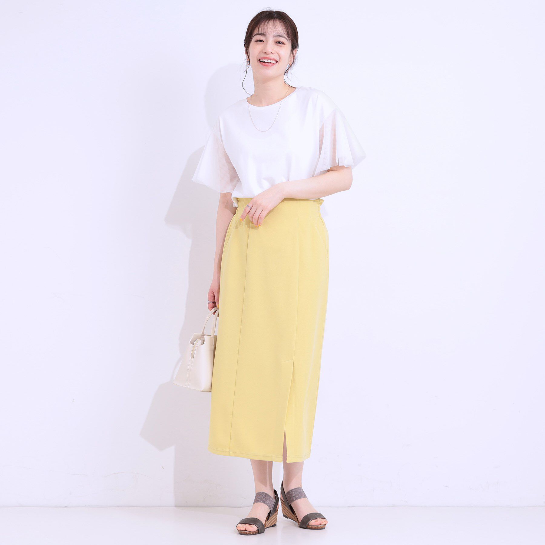 SHOO･LA･RUE「【S-LL/ひんやり】大人フェミニンに お袖チュール フリルトップス」|Tシャツ・カットソー|