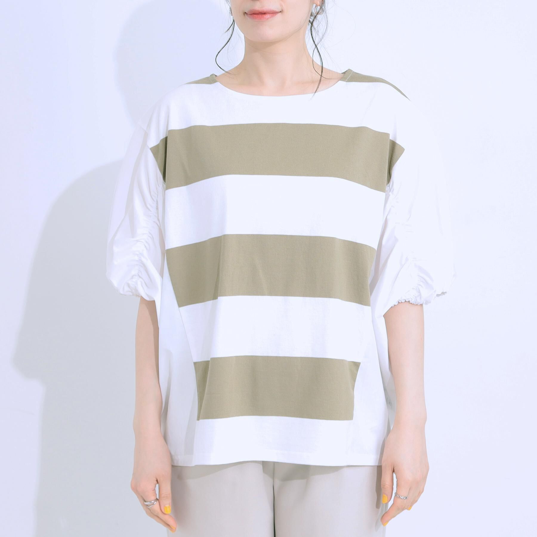 SHOO･LA･RUE「ふわりシルエットが新しい ワイドピッチボーダートップス」|Tシャツ・カットソー|