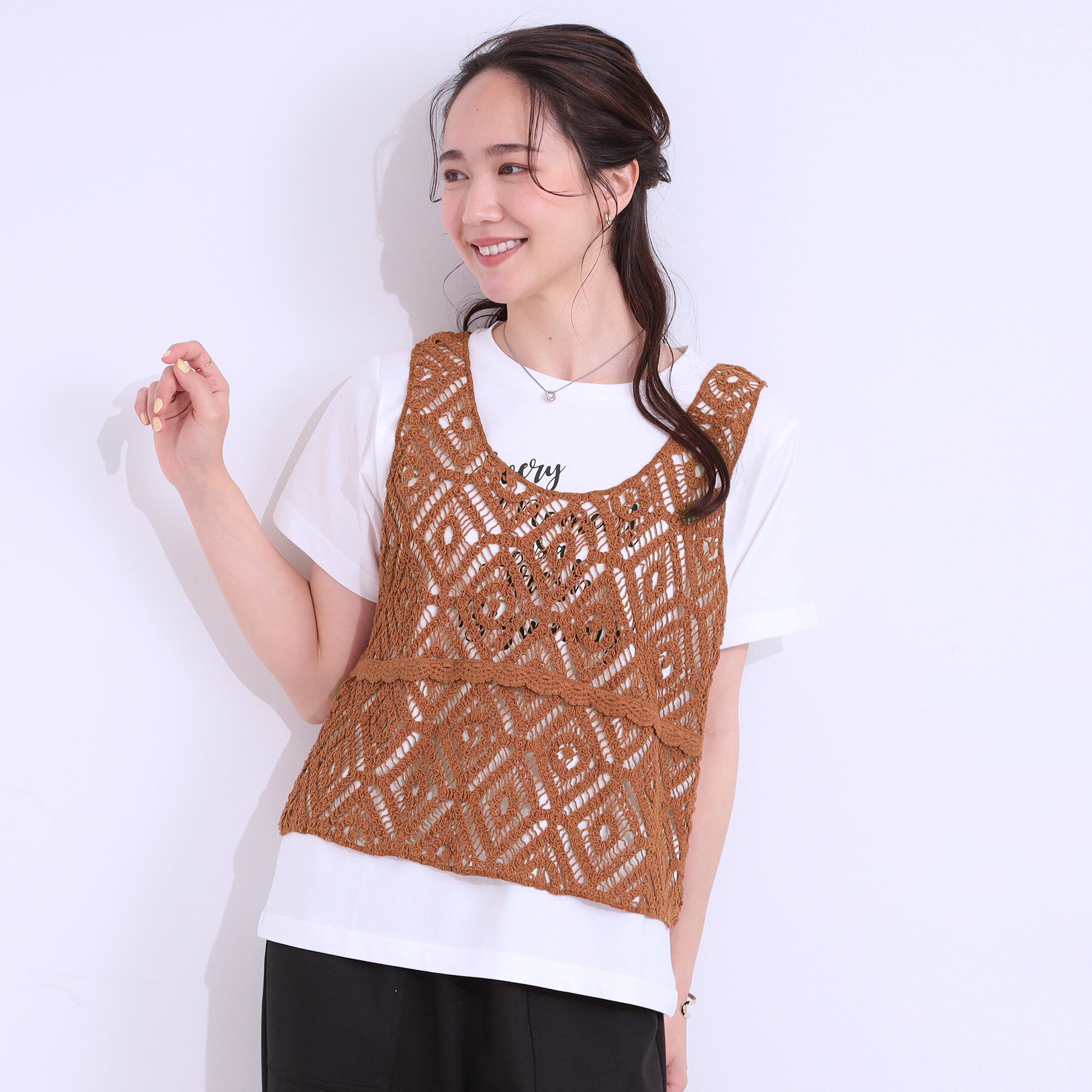 SHOO･LA･RUE「【S-LL/2点セット】大人カジュアルに レースビスチェ+プリントTシャツ」|その他|