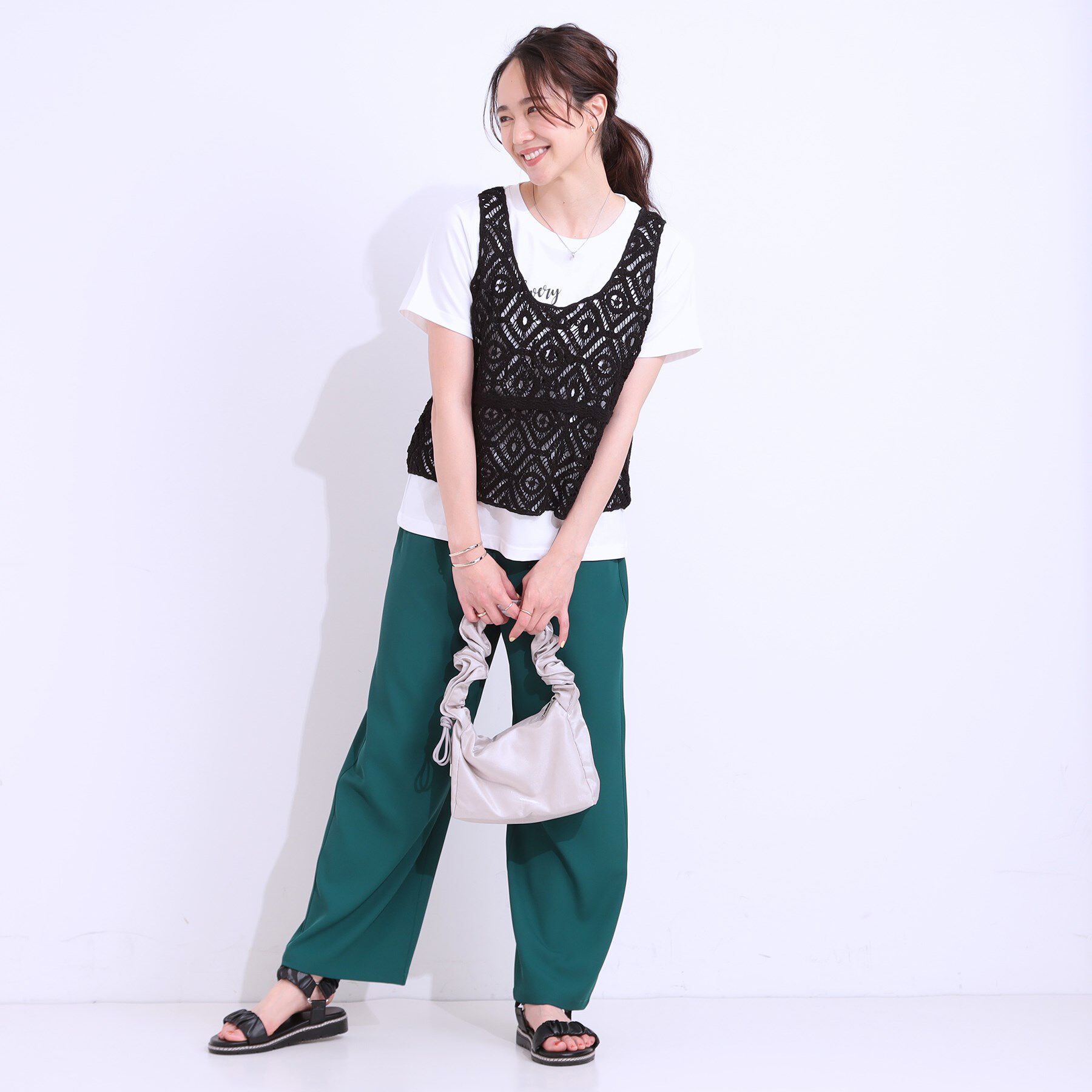 SHOO･LA･RUE「【S-LL/2点セット】大人カジュアルに レースビスチェ+プリントTシャツ」|その他|