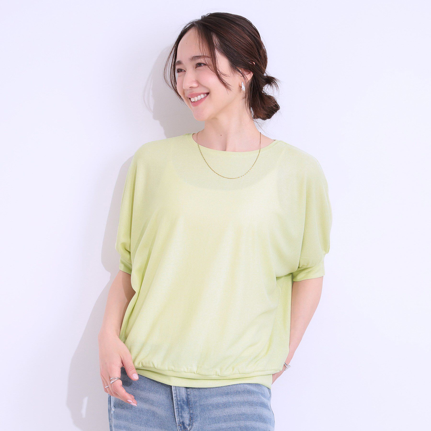 SHOO･LA･RUE「【ひんやり/UV】ほんのりラメで大人上品 お袖リブ ドルマントップス」|Tシャツ・カットソー|