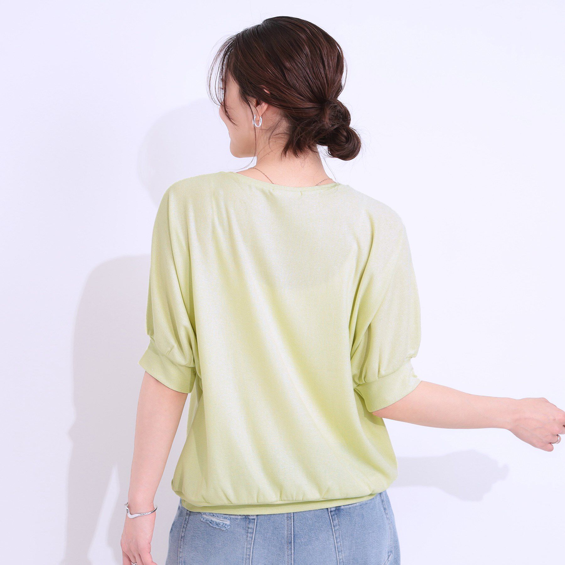 SHOO･LA･RUE「【ひんやり/UV】ほんのりラメで大人上品 お袖リブ ドルマントップス」|Tシャツ・カットソー|