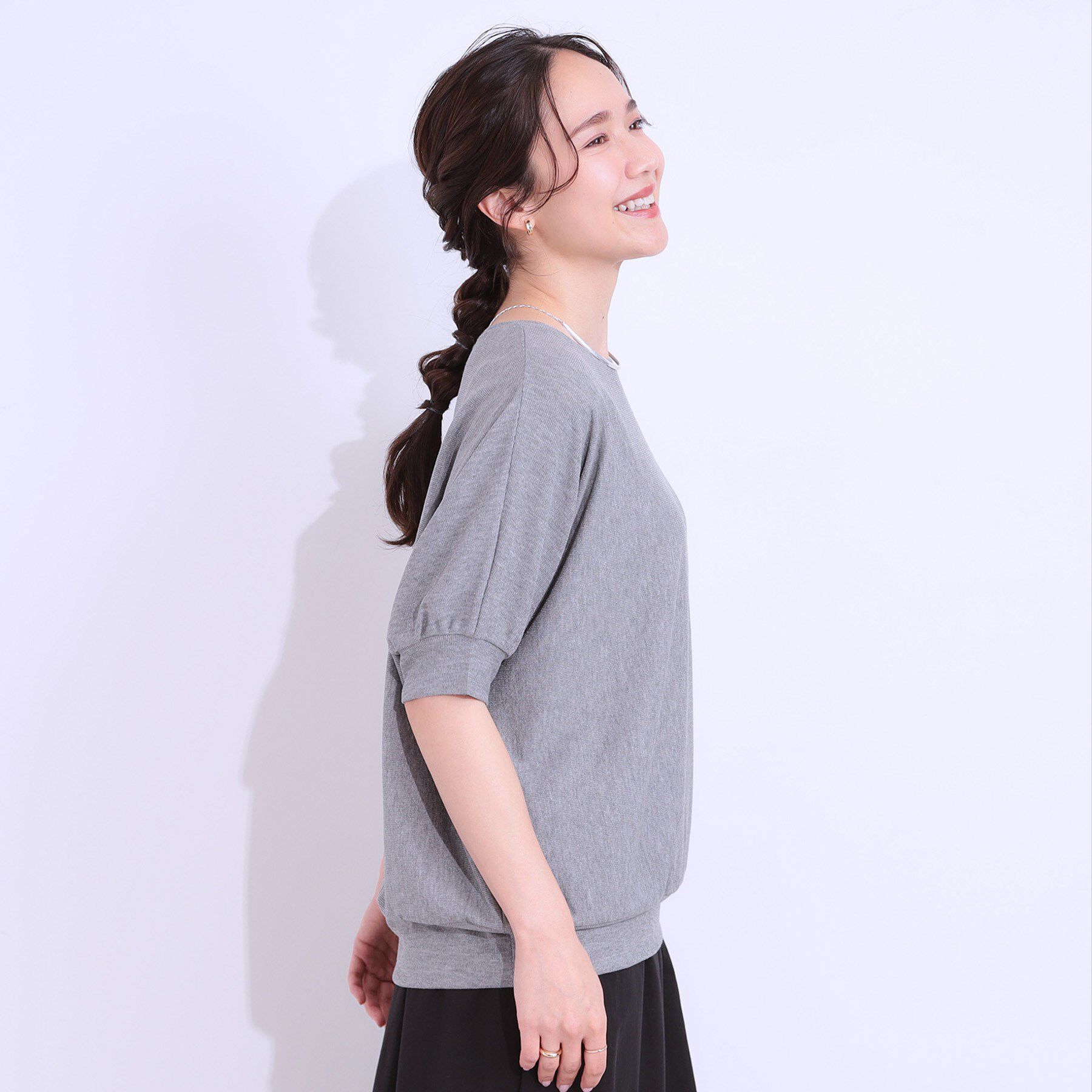 SHOO･LA･RUE「【ひんやり/UV】ほんのりラメで大人上品 お袖リブ ドルマントップス」|Tシャツ・カットソー|
