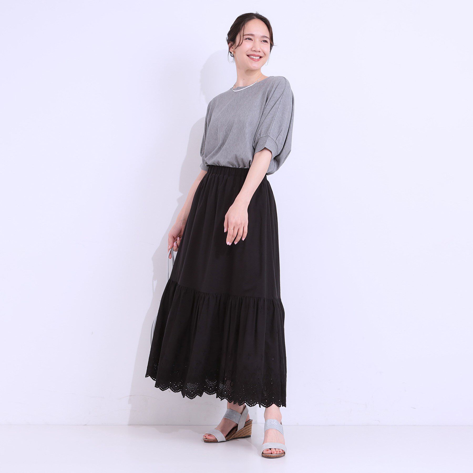 SHOO･LA･RUE「【ひんやり/UV】ほんのりラメで大人上品 お袖リブ ドルマントップス」|Tシャツ・カットソー|