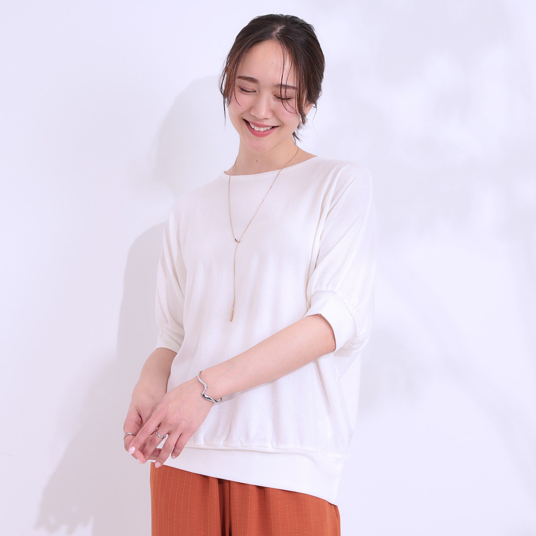 SHOO･LA･RUE「【ひんやり/UV】ほんのりラメで大人上品 お袖リブ ドルマントップス」|Tシャツ・カットソー|