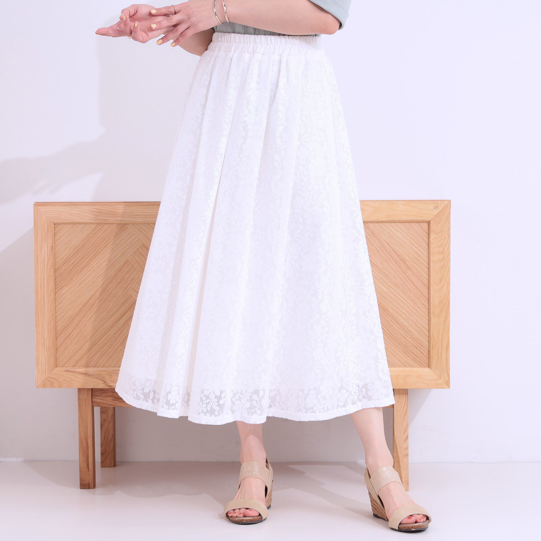 SHOO･LA･RUE「【S-LL】メッシュレースが魅力的なフレアスカート」|スカート|